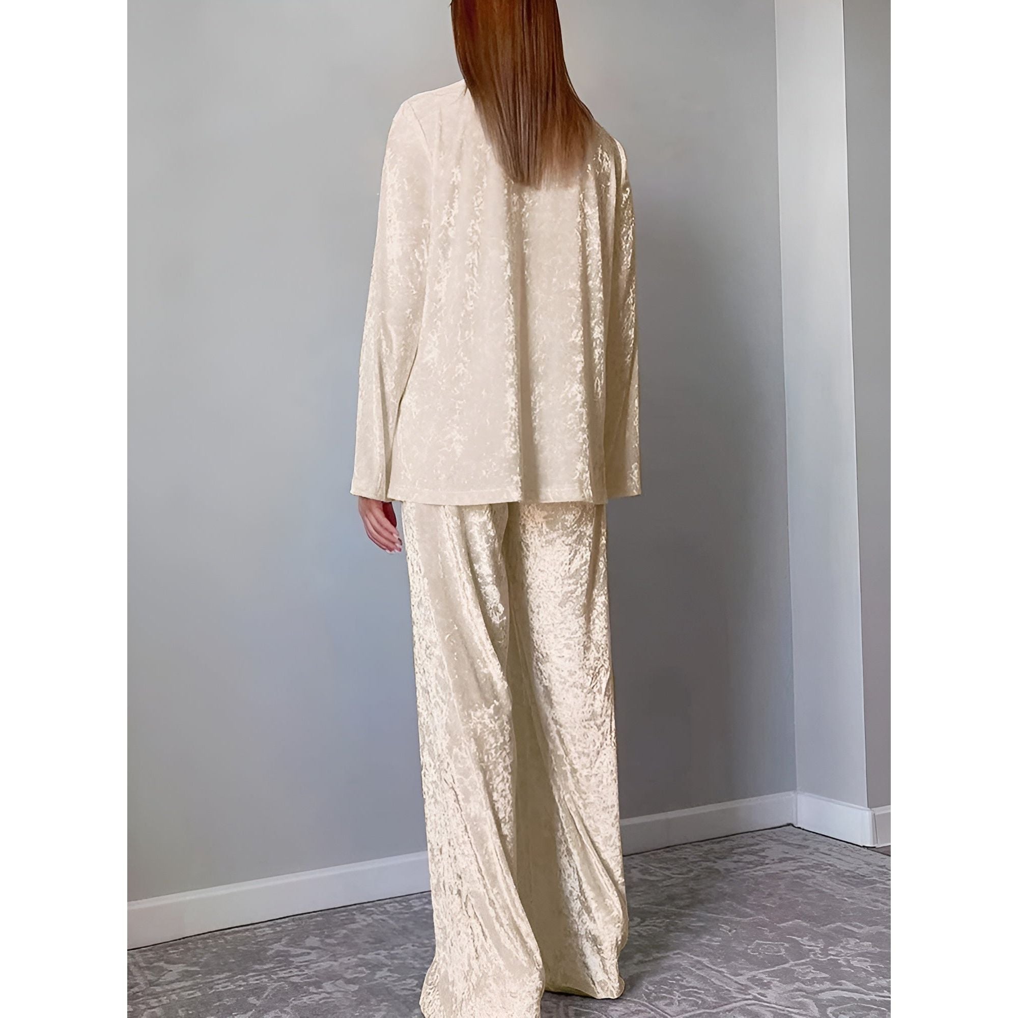 Hailey Pyjama Set - Eleganter Samt Zweiteiliger Hausanzug für Frauen (Langarm + Strickhosen) - Elegare