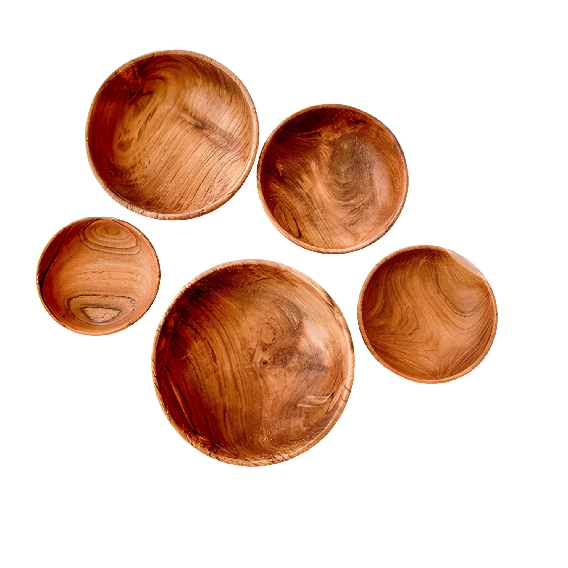 Teakholz-Schalen-Set aus Handarbeit – 5 Elegante Schalen für stilvolles Servieren - Schüsselset