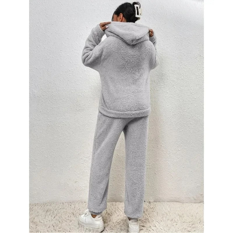 Teddy Fleece Hoodie und Jogginghose Set – Warmes 2-teiliges Outfit - Damen Homewear-Set