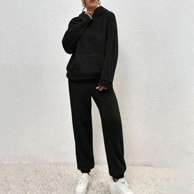 Teddy Fleece Hoodie und Jogginghose Set – Warmes 2-teiliges Outfit - Damen Homewear-Set