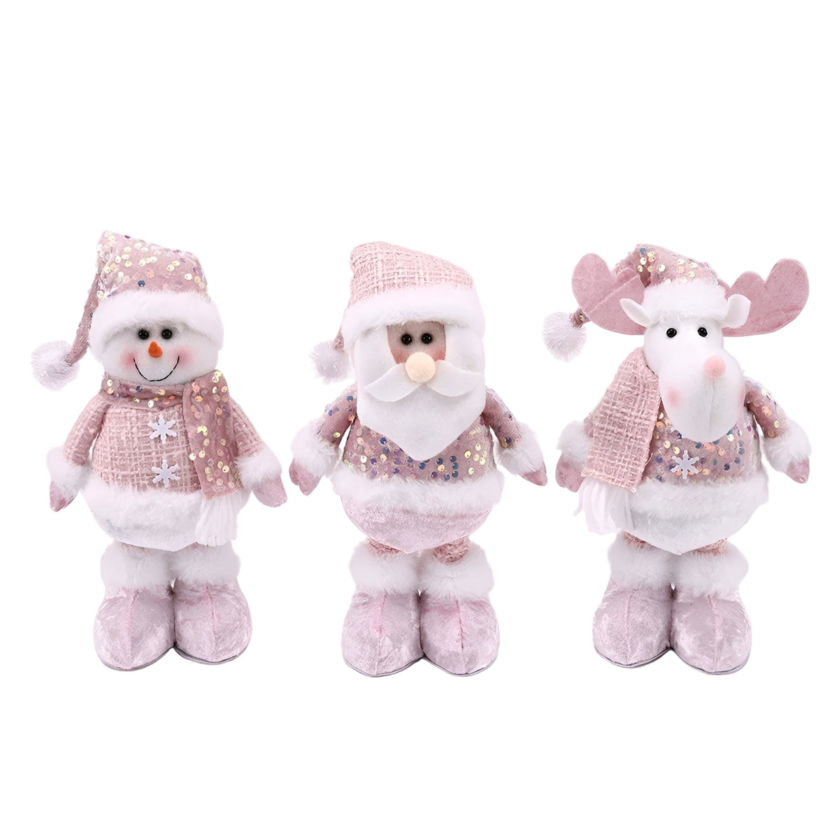 Teleskopischer Weihnachtsmann – Weihnachtsdekorationsfigur Schneemann und Elch | Funkelnde rosa Pailletten für Fenster