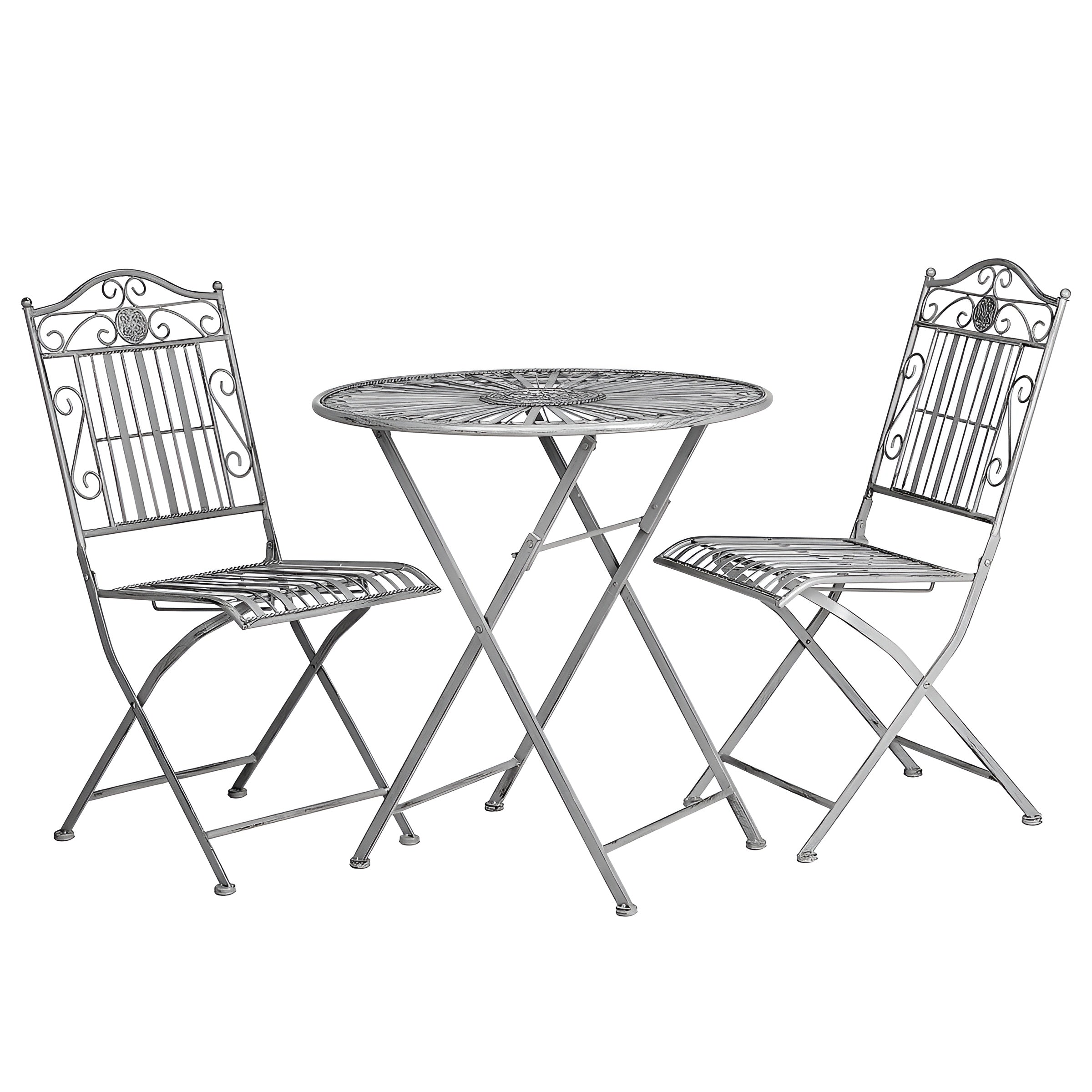 Terrace Hill 3-teiliges Gartenmöbel-Set – Klappbares Bistro-Set aus Eisen in Vintage-Grau - Grau - Gartenmöbel-Set