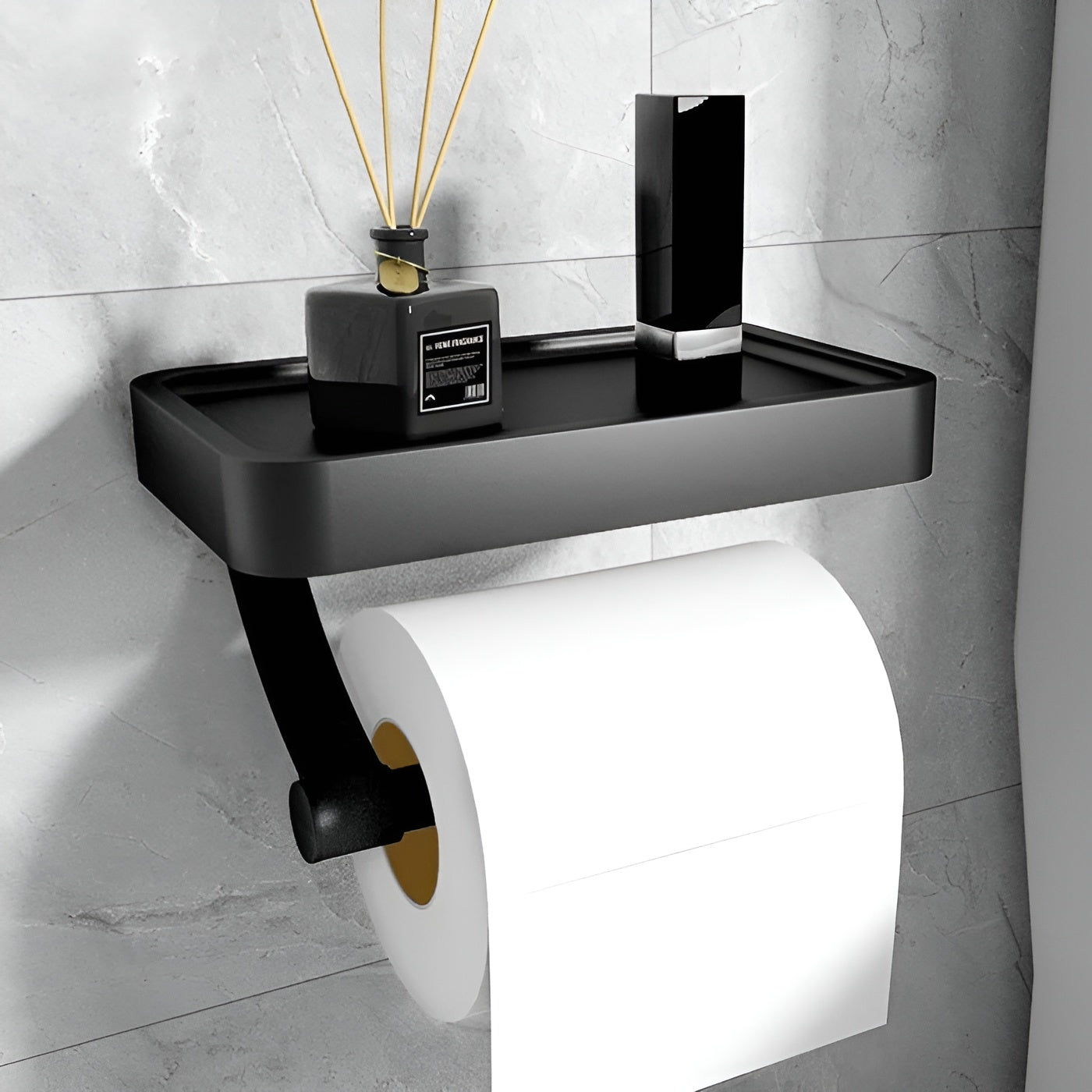 Toilettenpapierhalter – Selbstklebend & Ohne Bohren | Modernes Badaccessoire - Schwarz - Toilettenpapierhalter