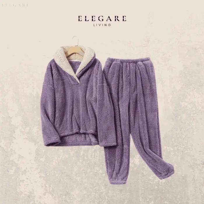 Tori - Sherpa-Fleece Pyjama: warm und kuschelig - Lila / S - Damen-Set