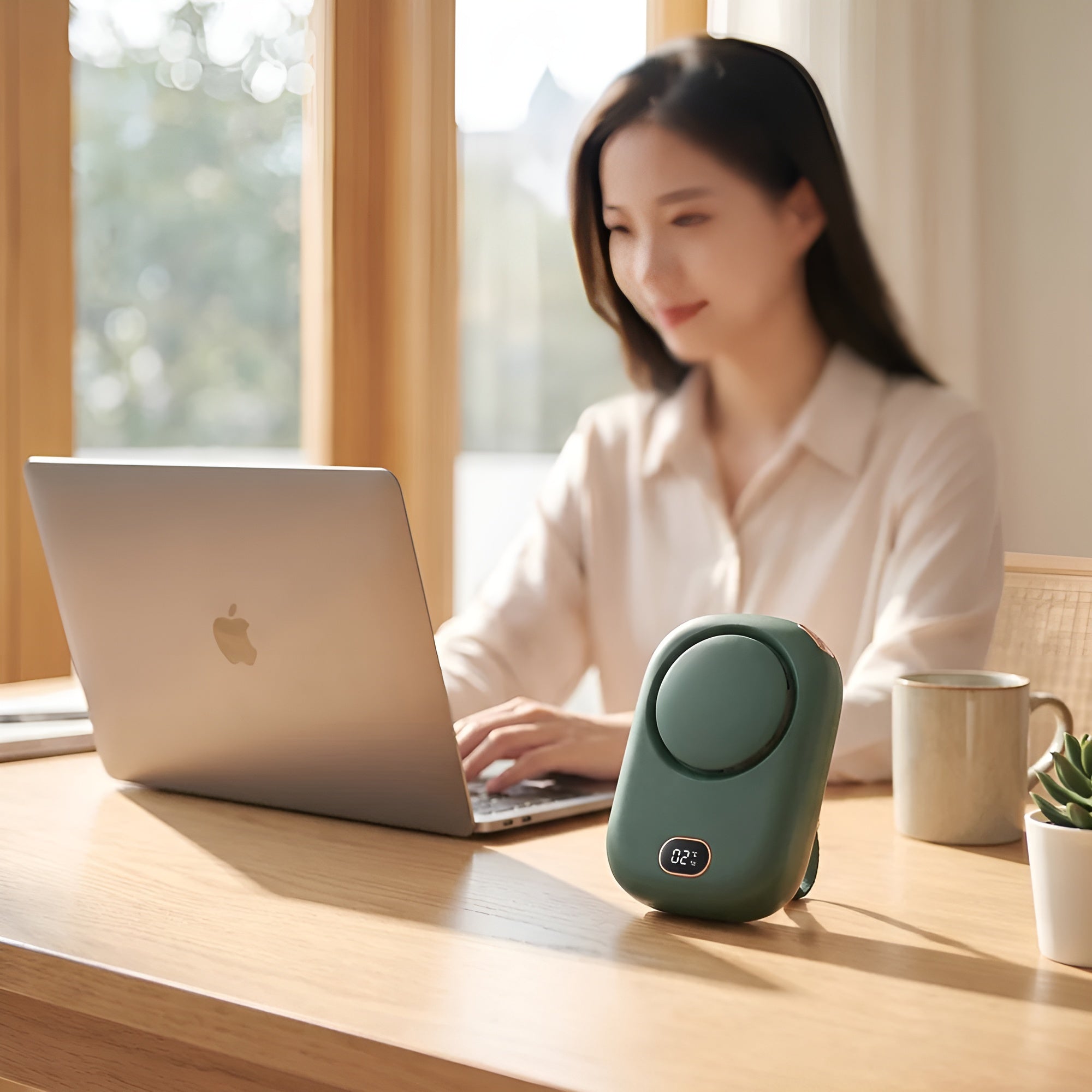 Tragbarer Halsventilator mit Display – über USB aufladbarer Mini-Ventilator mit 3 Geschwindigkeitsstufen | für Reisen