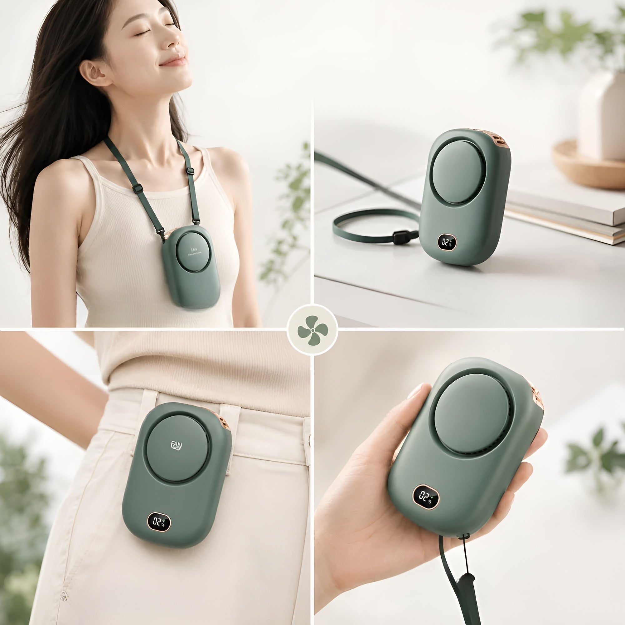 Tragbarer Halsventilator mit Display – über USB aufladbarer Mini-Ventilator mit 3 Geschwindigkeitsstufen | für Reisen