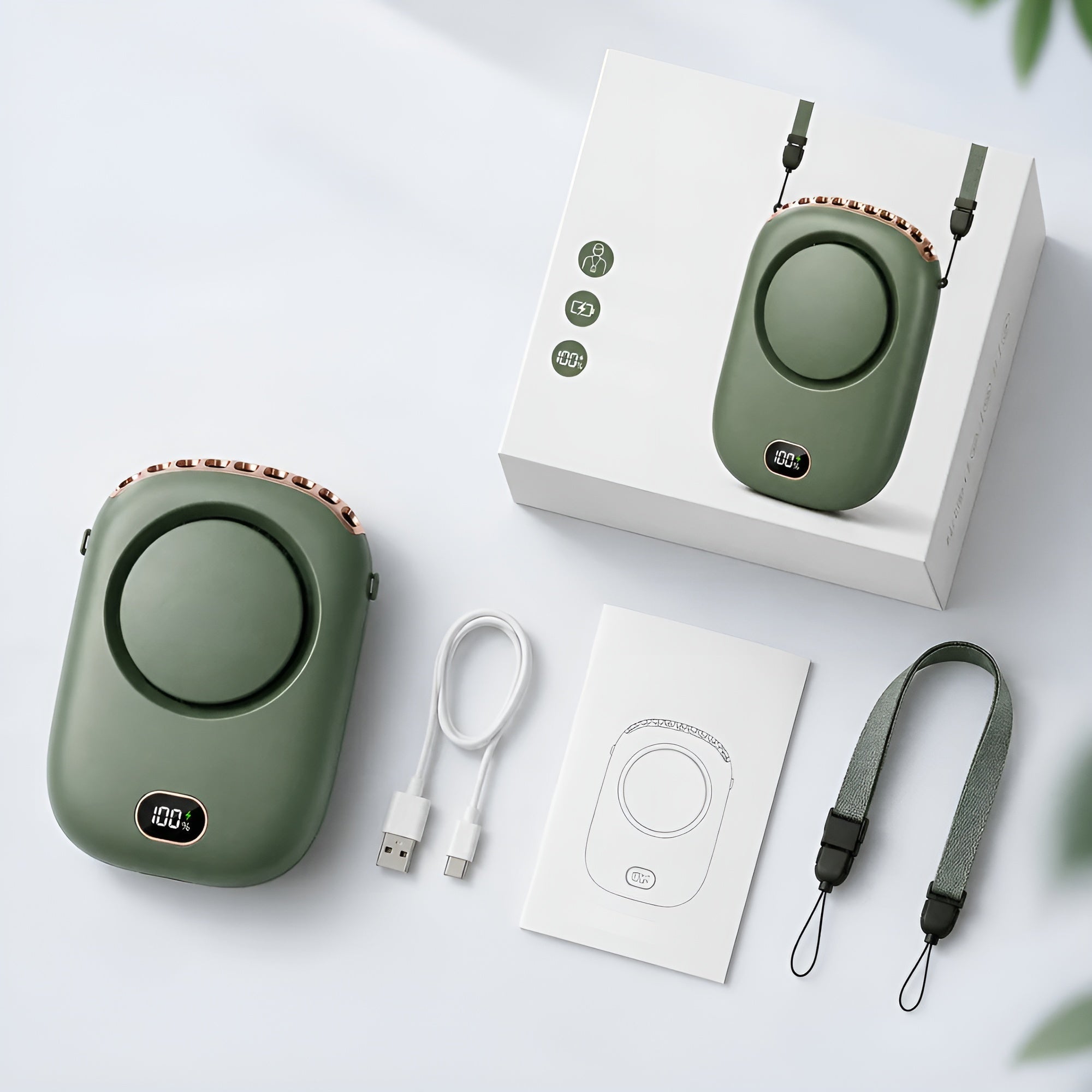 Tragbarer Halsventilator mit Display – über USB aufladbarer Mini-Ventilator mit 3 Geschwindigkeitsstufen | für Reisen
