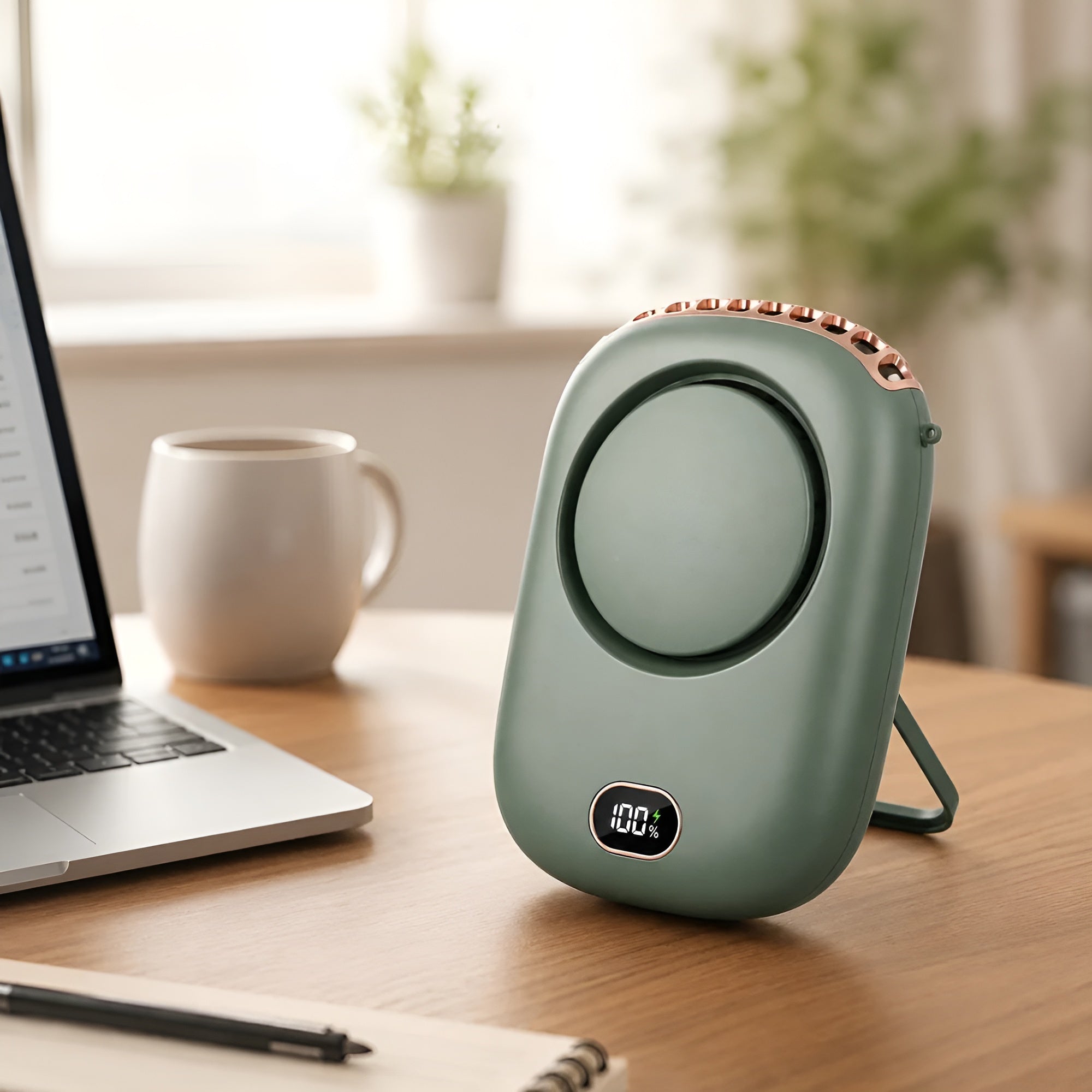 Tragbarer Halsventilator mit Display – über USB aufladbarer Mini-Ventilator mit 3 Geschwindigkeitsstufen | für Reisen