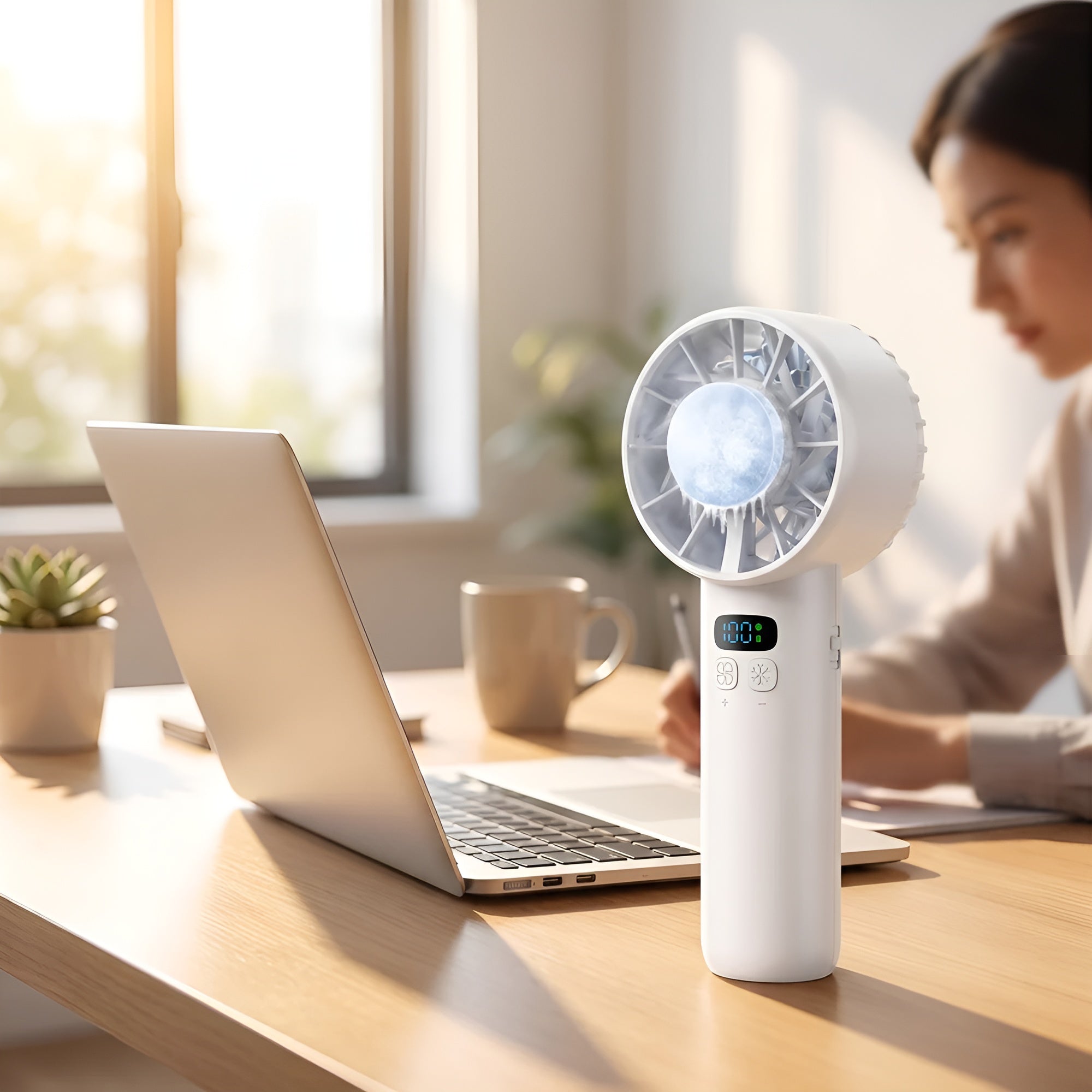 Tragbarer Handventilator – Wiederaufladbarer USB-Ventilator in Weiß für Reisen und den Einsatz im Freien mit 100