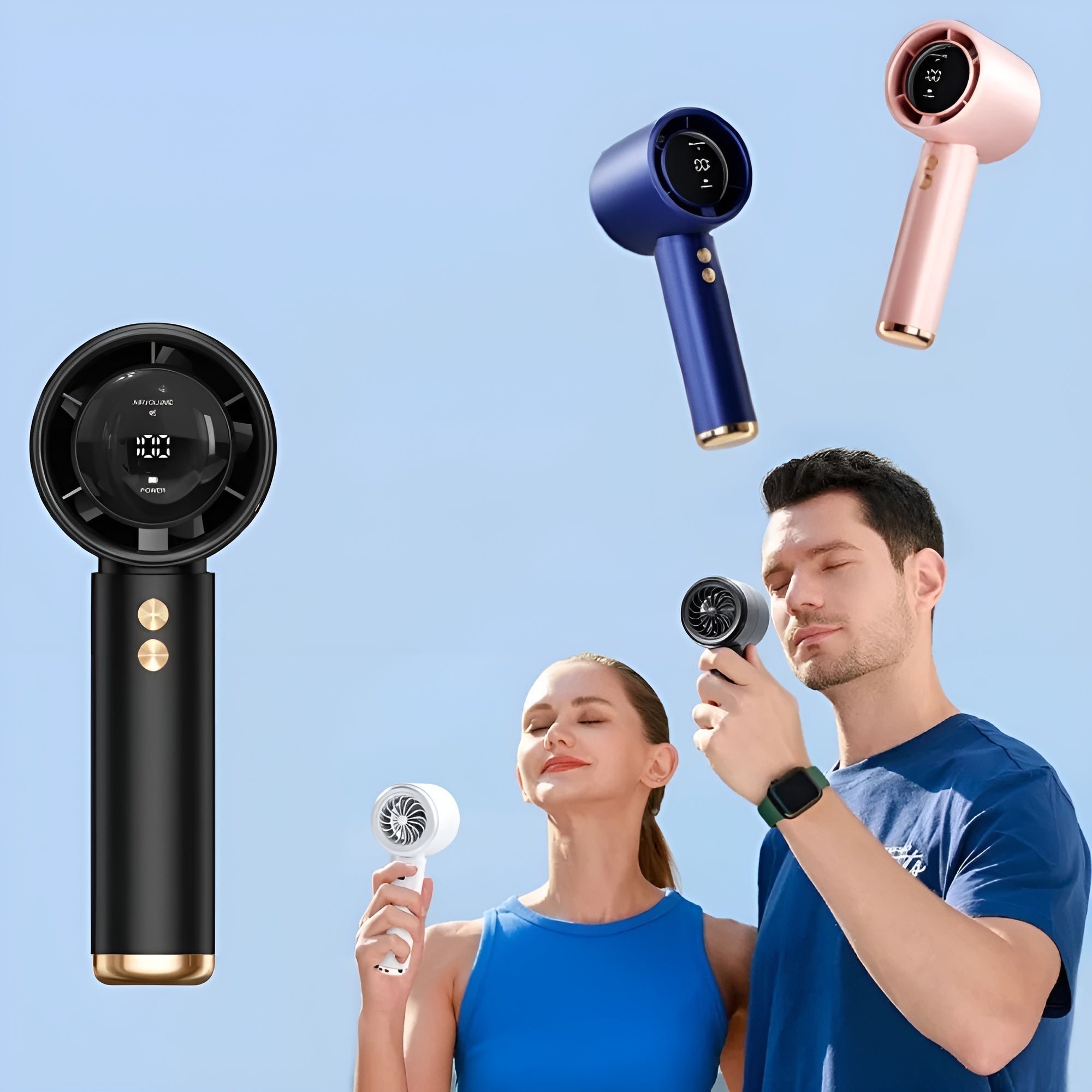 Tragbarer Mini-Turbo-Handventilator – Digitalanzeige USB-C-Aufladung und 100 Geschwindigkeitsstufen - Handventilator