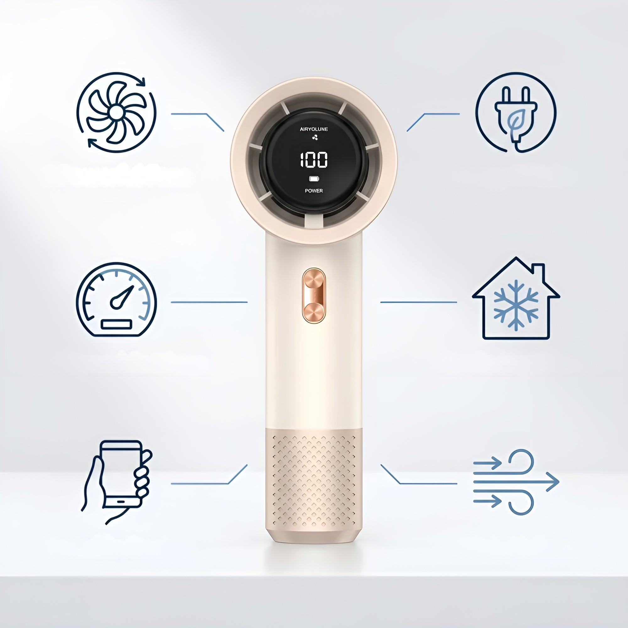 Tragbarer Mini-turbo-handventilator – Über USB Aufladbarer 5-v-hochgeschwindigkeitsventilator MIT Digitalanzeige Und 6