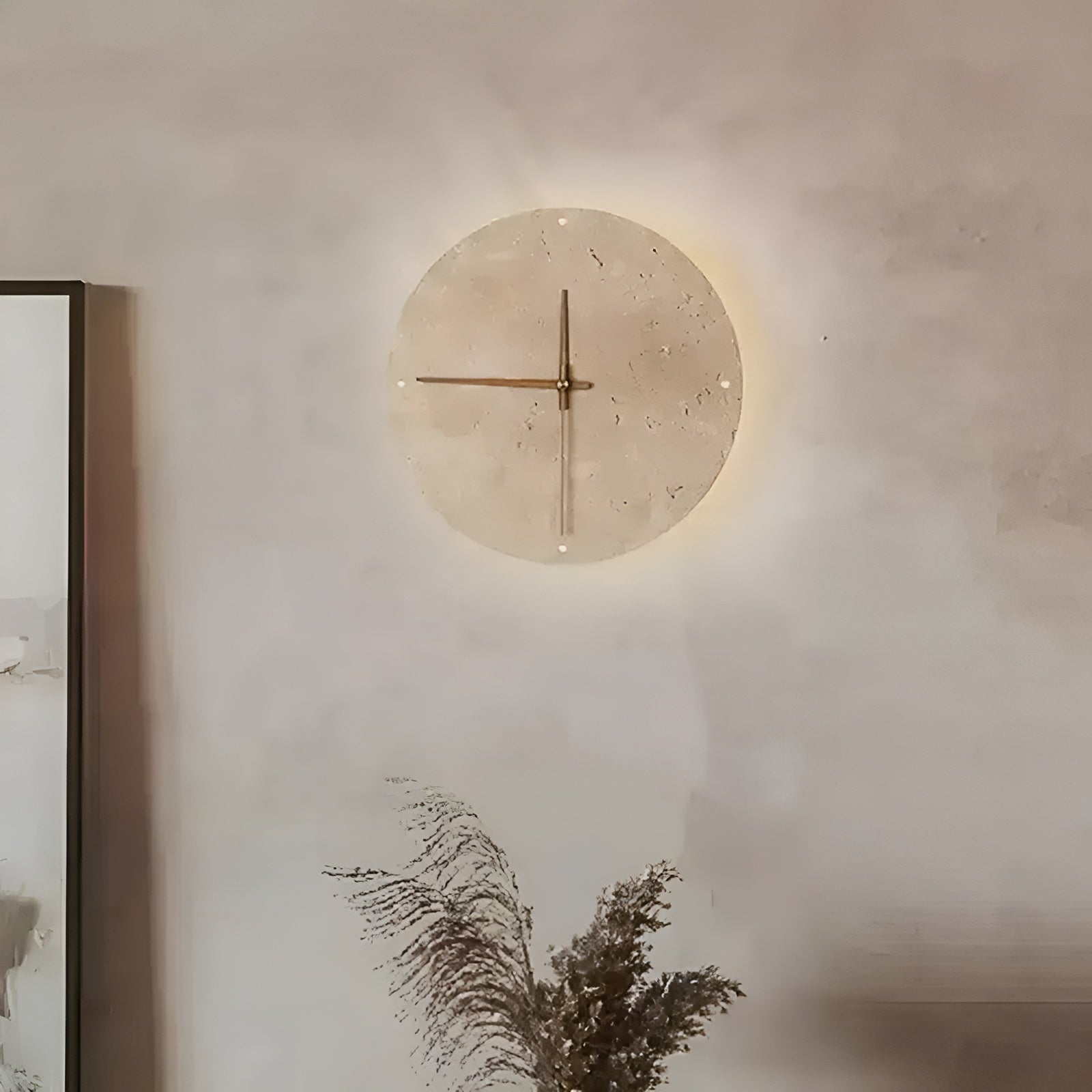 Travertin-Wanduhr mit LED-Licht – Minimalistisch & Dekorativ | Hochwertige Naturstein-Uhr