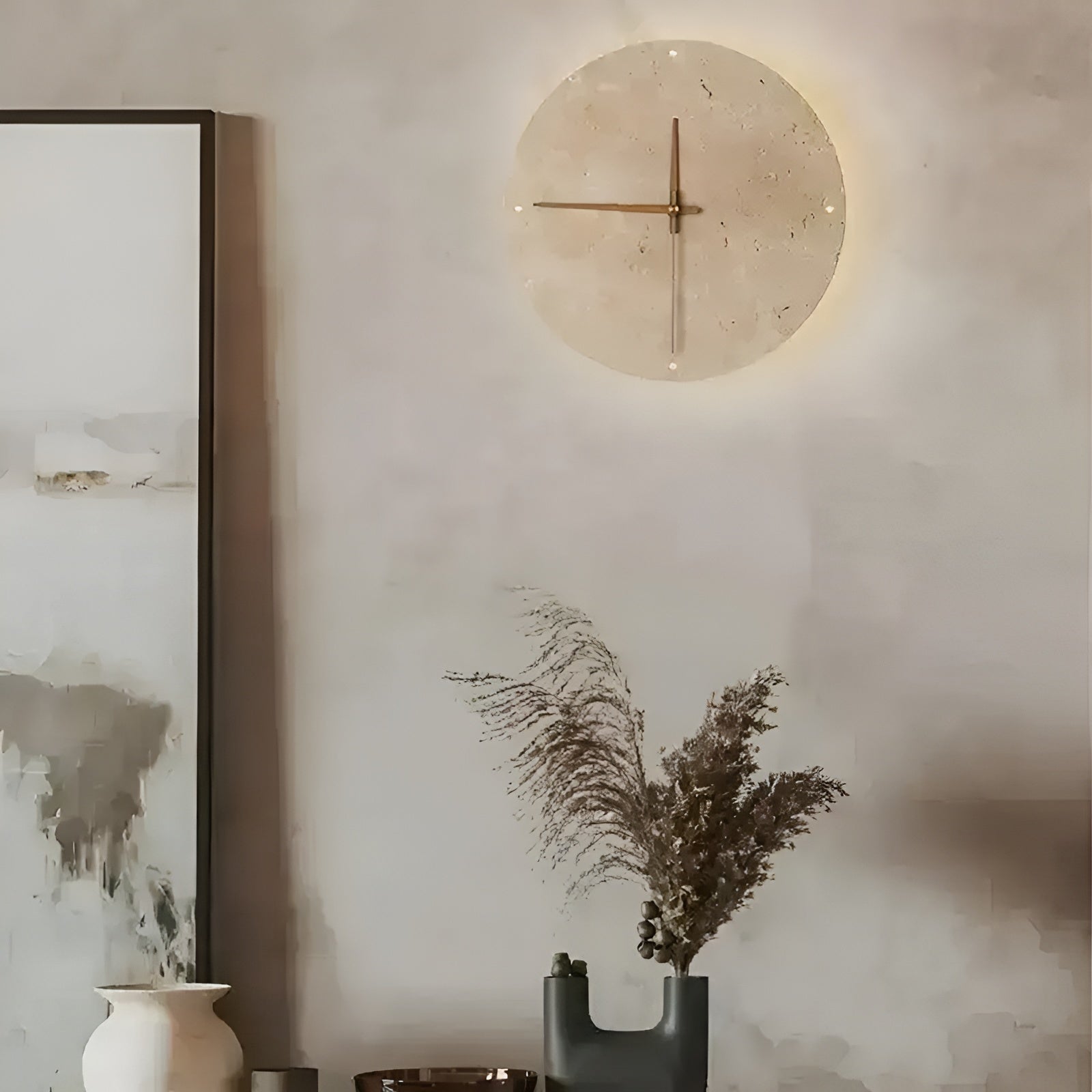 Travertin-Wanduhr mit LED-Licht – Minimalistisch & Dekorativ | Hochwertige Naturstein-Uhr