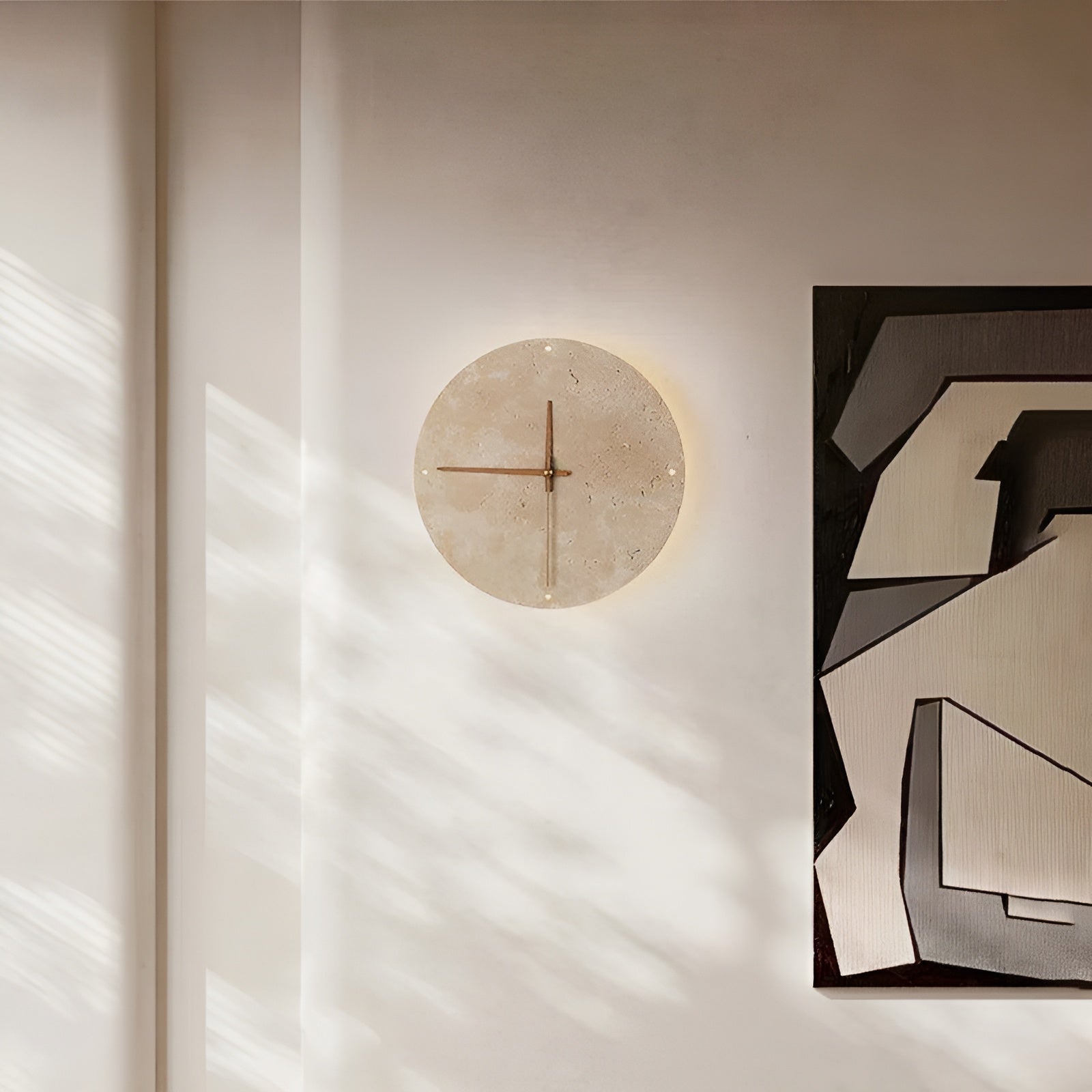 Travertin-Wanduhr mit LED-Licht – Minimalistisch & Dekorativ | Hochwertige Naturstein-Uhr