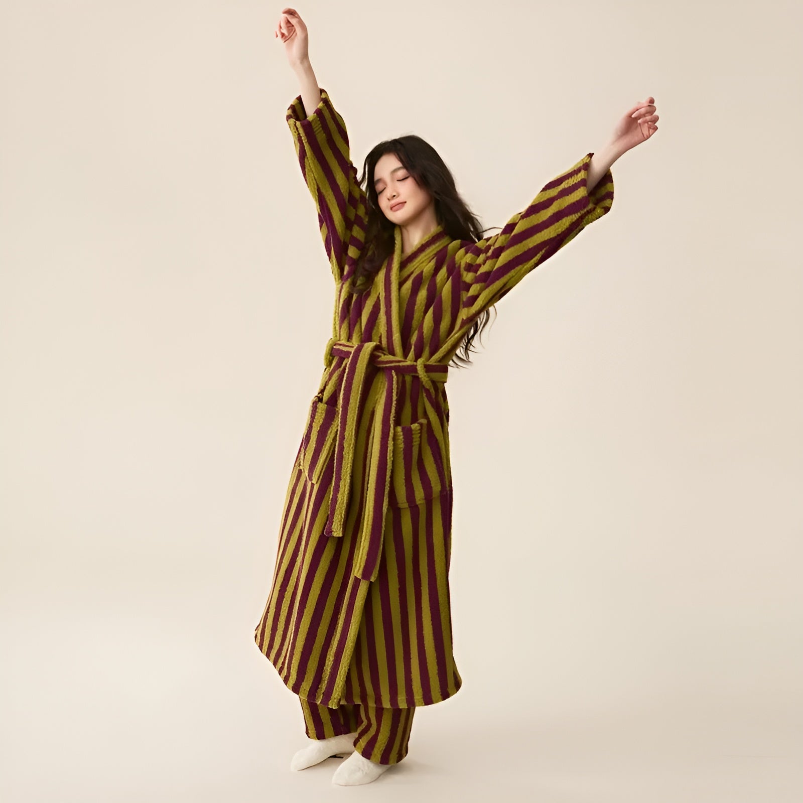 PlushWrap Robe - Winter Gestreift Robe Pyjama Set für Paare