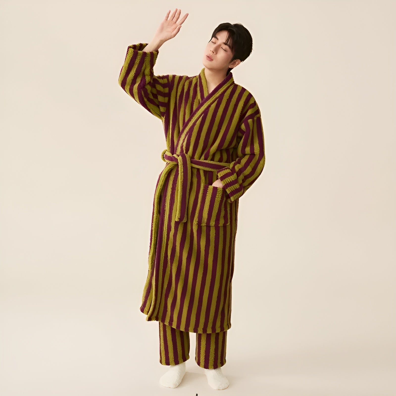 PlushWrap Robe - Winter Gestreift Robe Pyjama Set für Paare