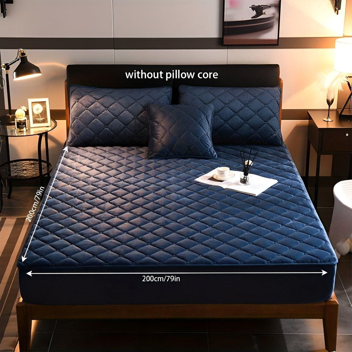 VelvetDreams Set - Atmungsaktives Samt-gestepptes Spannbettlaken-Set {1 Spannbettlaken + 2 Kissenbezüge} - Kissen