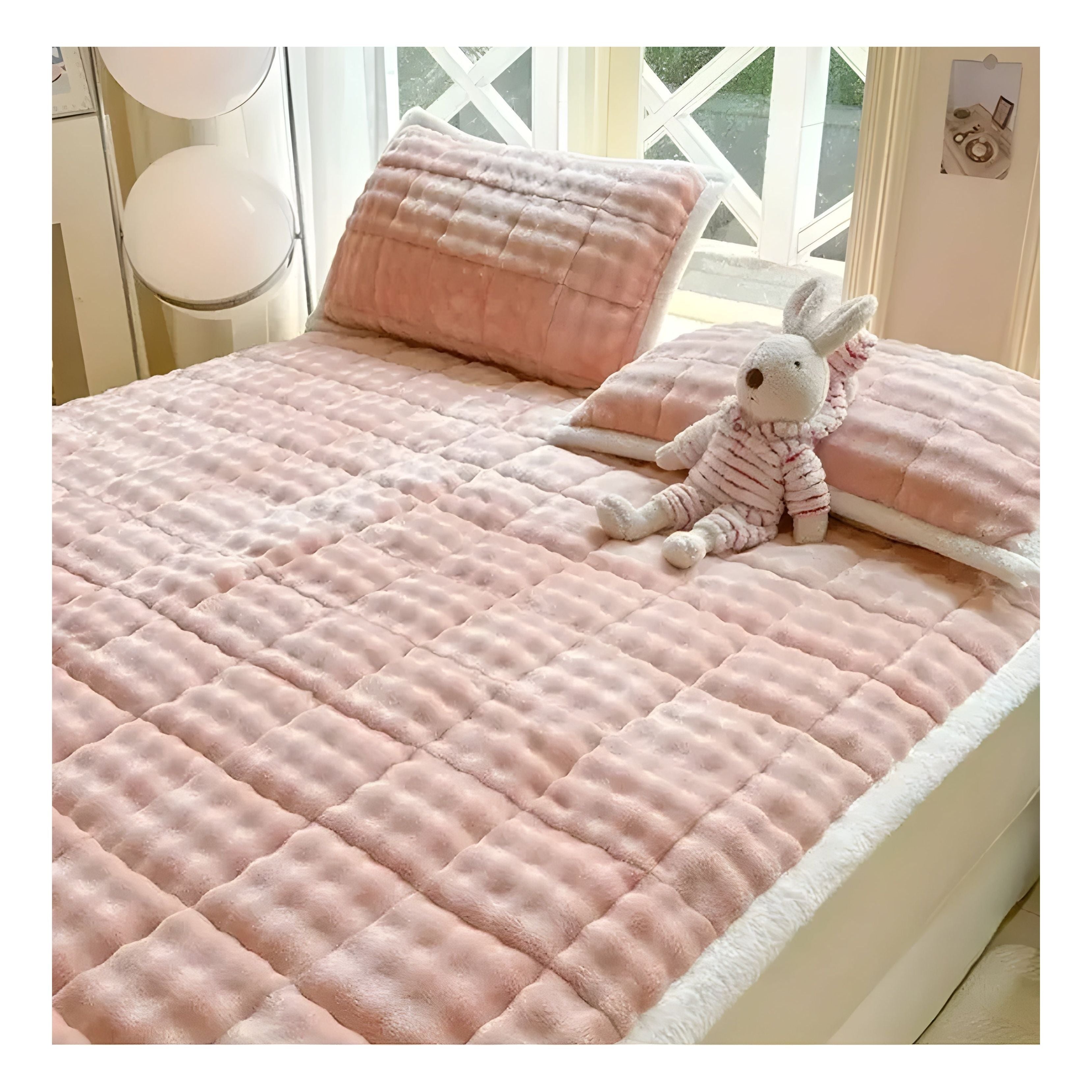 VelvetRest Bettwäscheset - Warmer Winter-Milch-Samt Anti-Rutsch-Matratzenbezug - Rosa / 90 x 200 1 pc - Bettwäsche-Set
