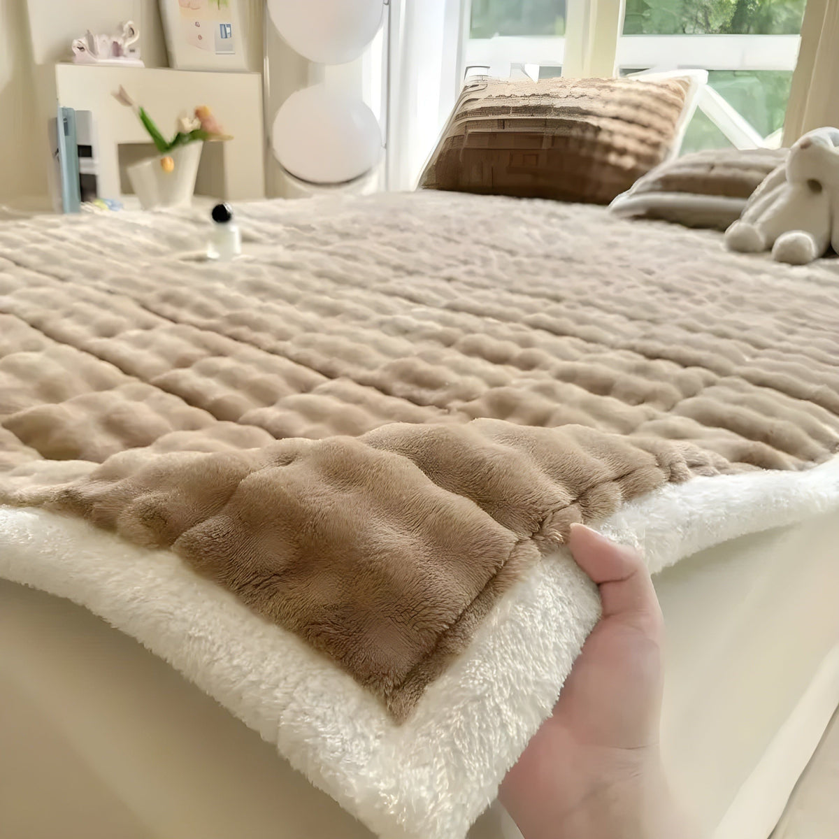 VelvetRest Bettwäscheset - Warmer Winter-Milch-Samt Anti-Rutsch-Matratzenbezug - Braun / 90 x 200 1 pc - Bettwäsche-Set