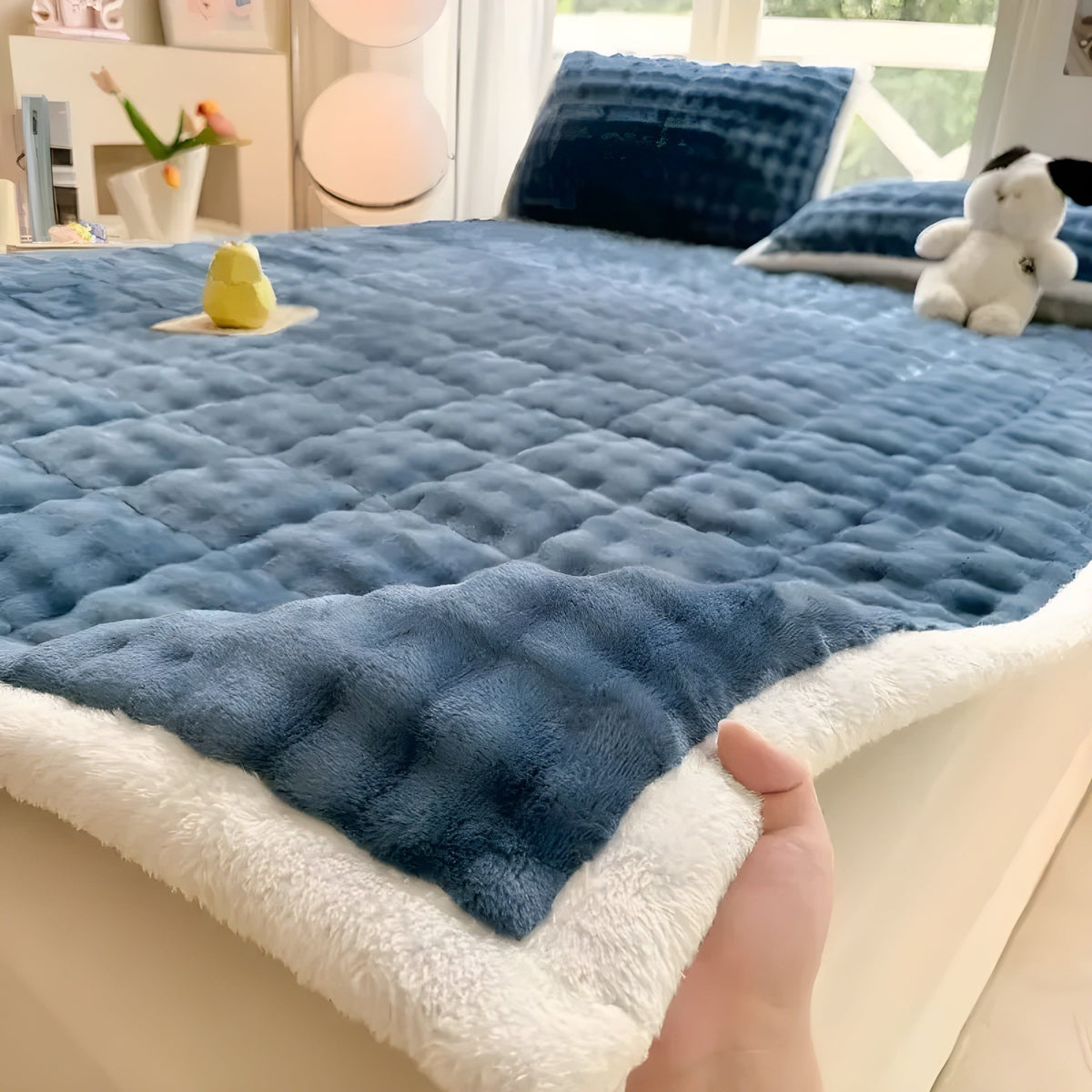 VelvetRest Bettwäscheset - Warmer Winter-Milch-Samt Anti-Rutsch-Matratzenbezug - Blau / 90 x 200 1 pc - Bettwäsche-Set