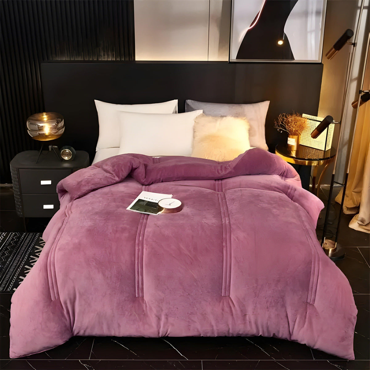 VelvetWarmth Bettwäscheset - Winter Plüsch gesteppte Milk Velvet Bettdecke - Rosa / 150cm x 200 cm (2500)