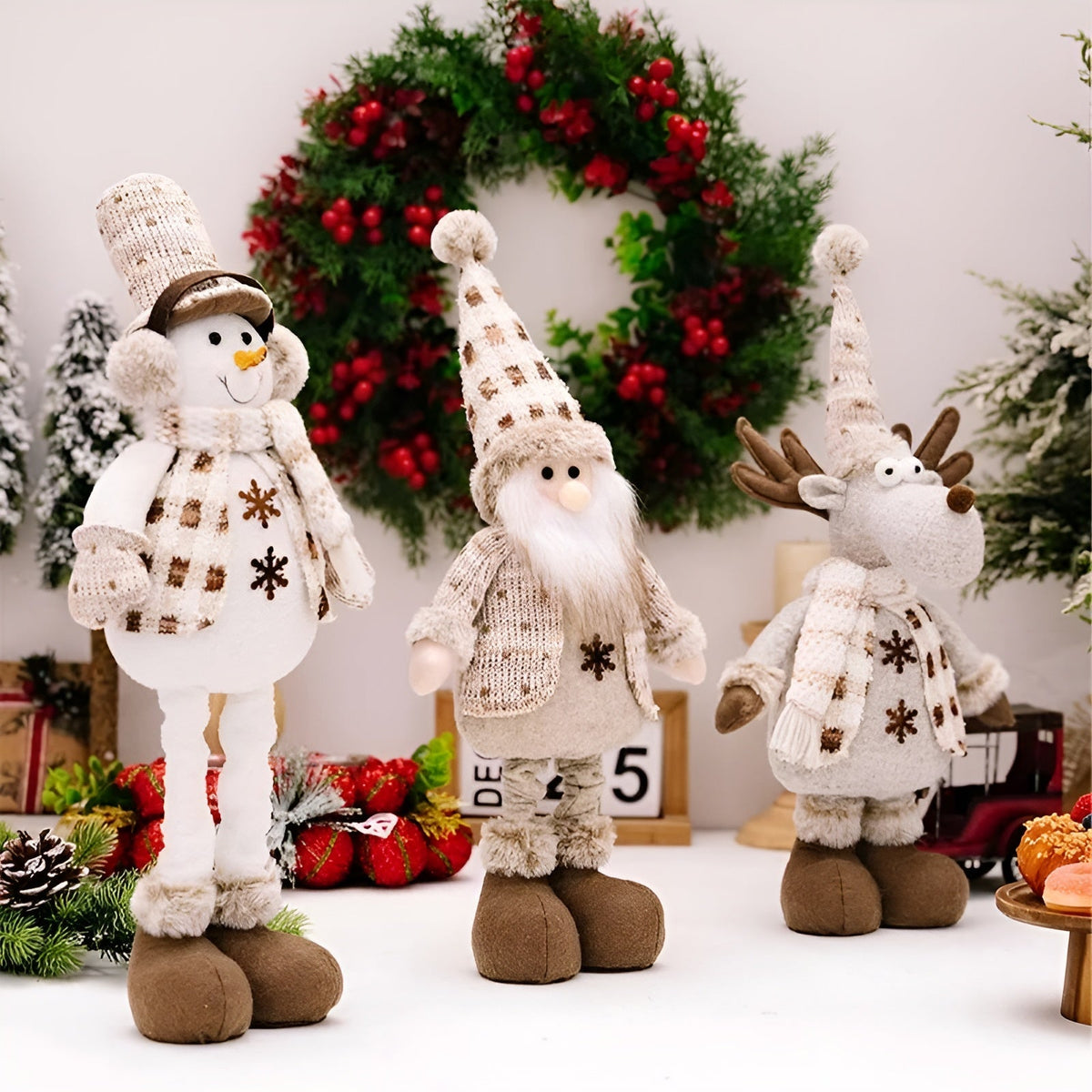 Verstellbare Weihnachtsfiguren – Niedliche Plüschdekoration | Weihnachtsmann Schneemann & Rentier für Zuhause - Skulptur