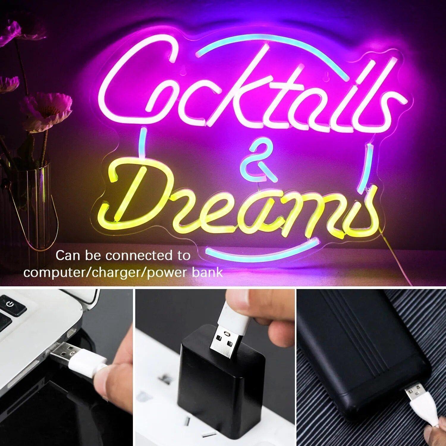 CocktailGlow Wandschild - LED Neonschild Party Dekoratives Nachtclub Wandschild Licht Elegare