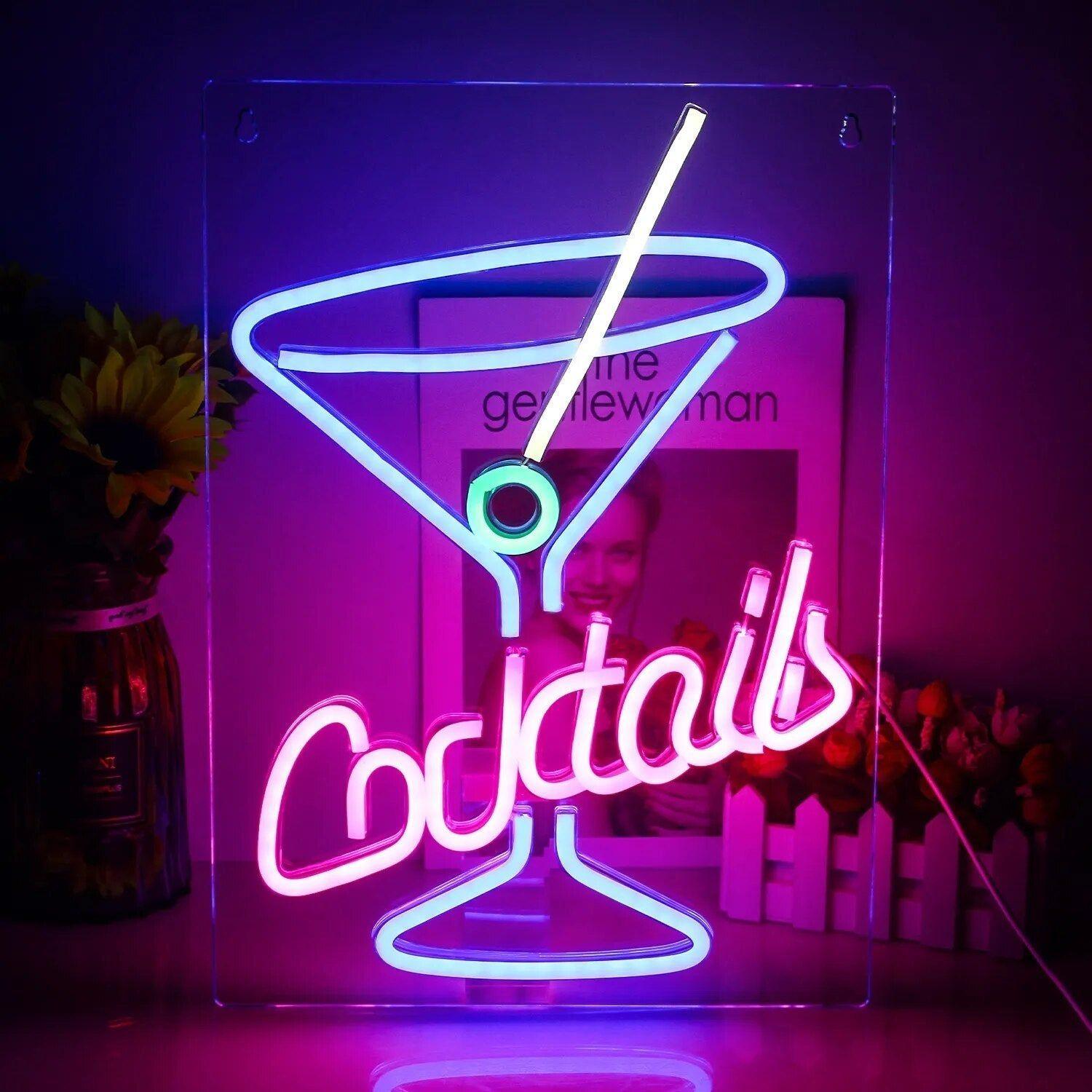 CocktailGlow Wandschild - LED Neonschild Party Dekoratives Nachtclub Wandschild Licht Elegare