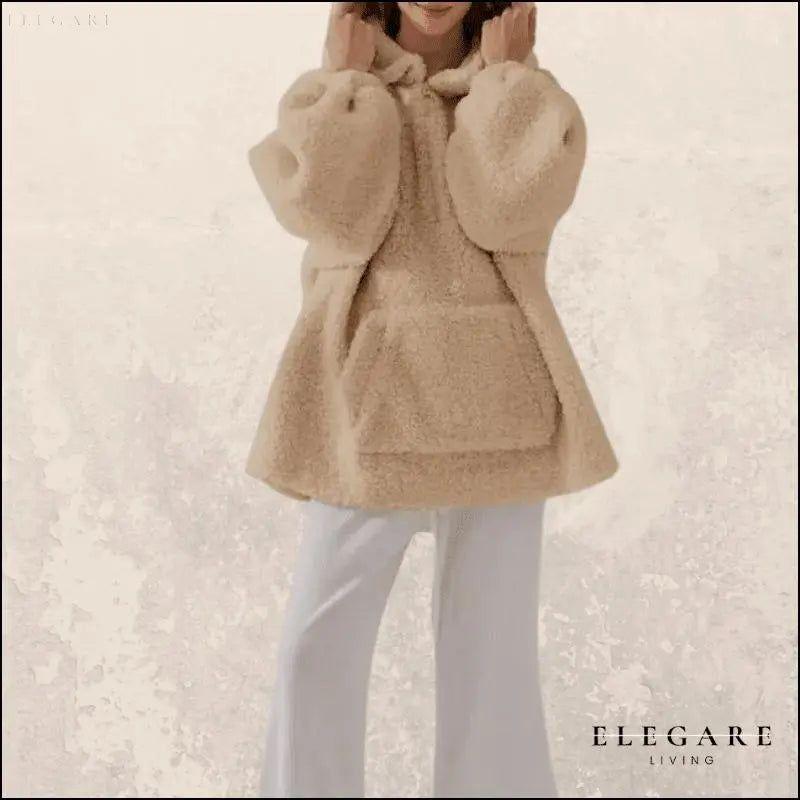 Vikki - Warmer und kuscheliger Fuzzy Fleece Hoodie - Beige / S - Damenmode