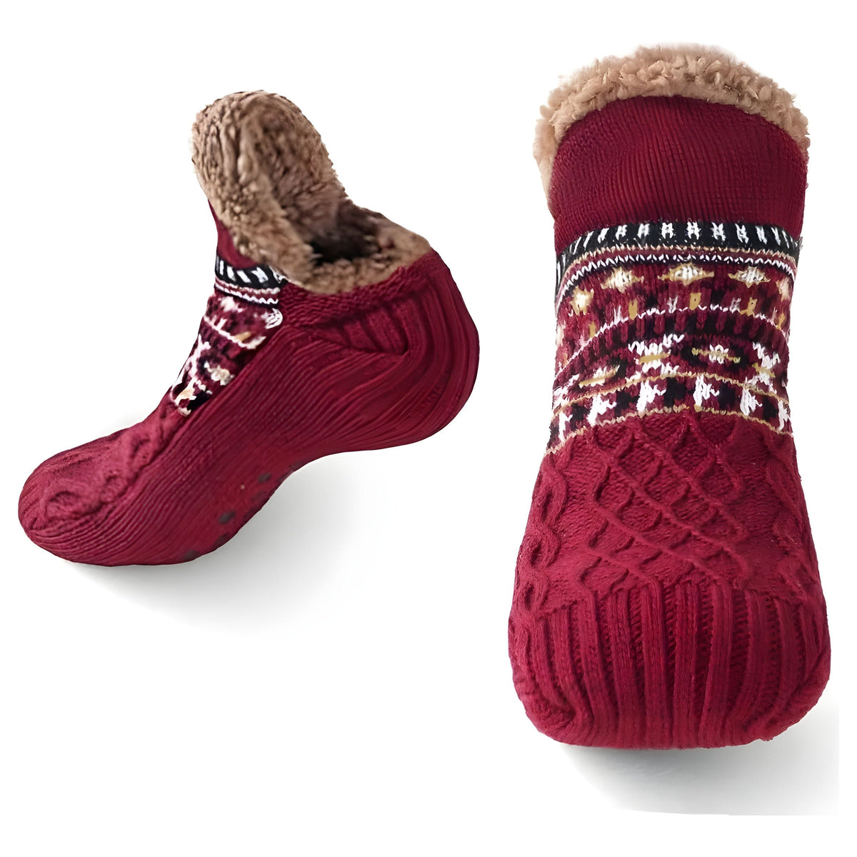 Volrad Socken - Kuschelige Rutschfeste Yoga-Socken - Weinrot / 35 - 39(24cm) - Saisonale Dekoration