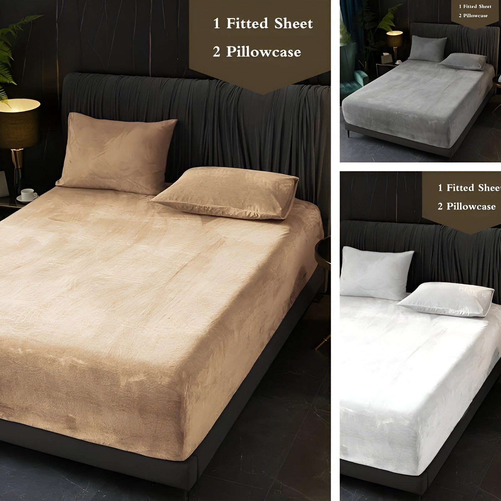 WarmVelvet Set - Luxuriöses weiches Samt-Spannbettlaken und Kissenbezug-Set - Bettwäsche-Set