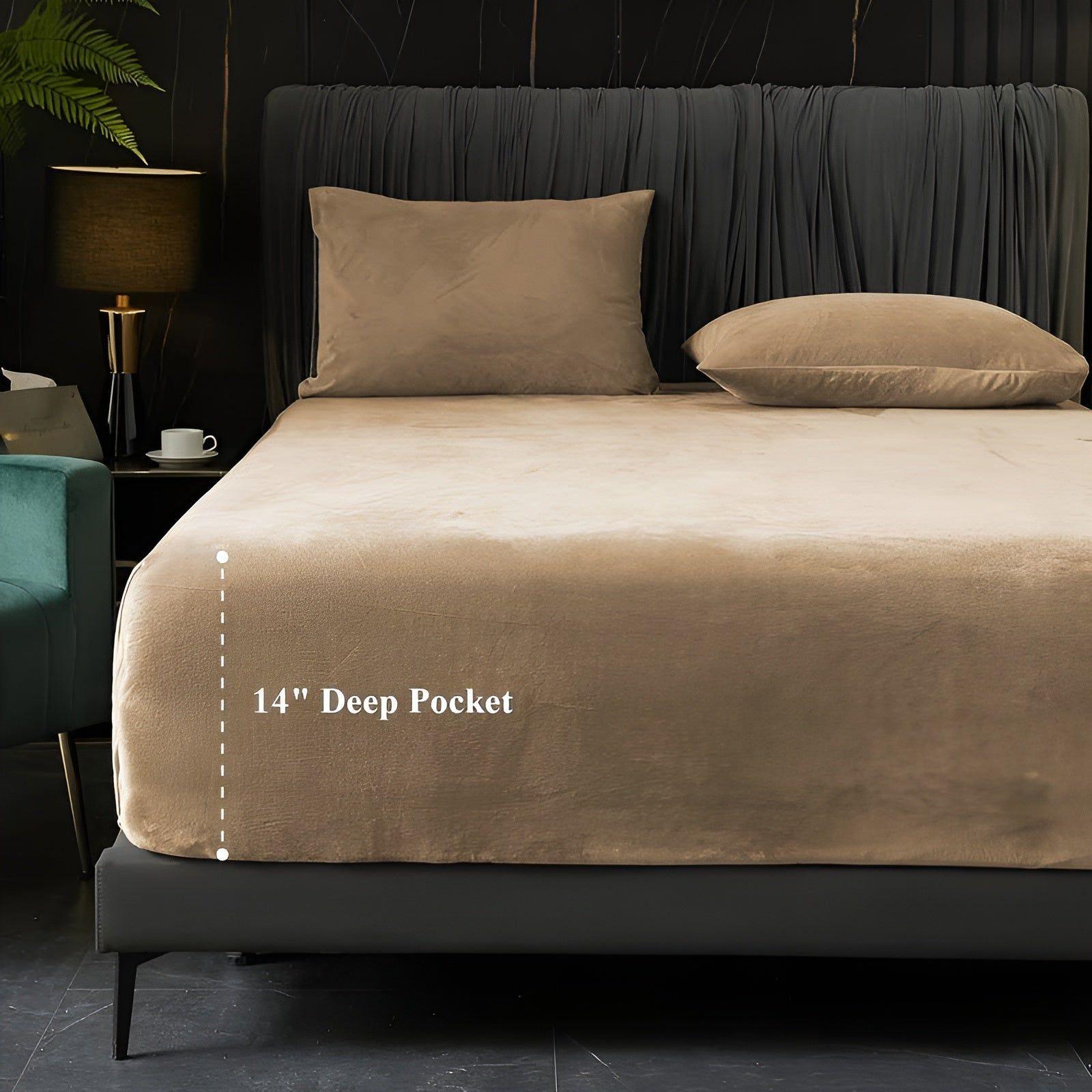 WarmVelvet Set - Luxuriöses weiches Samt-Spannbettlaken und Kissenbezug-Set - Bettwäsche-Set