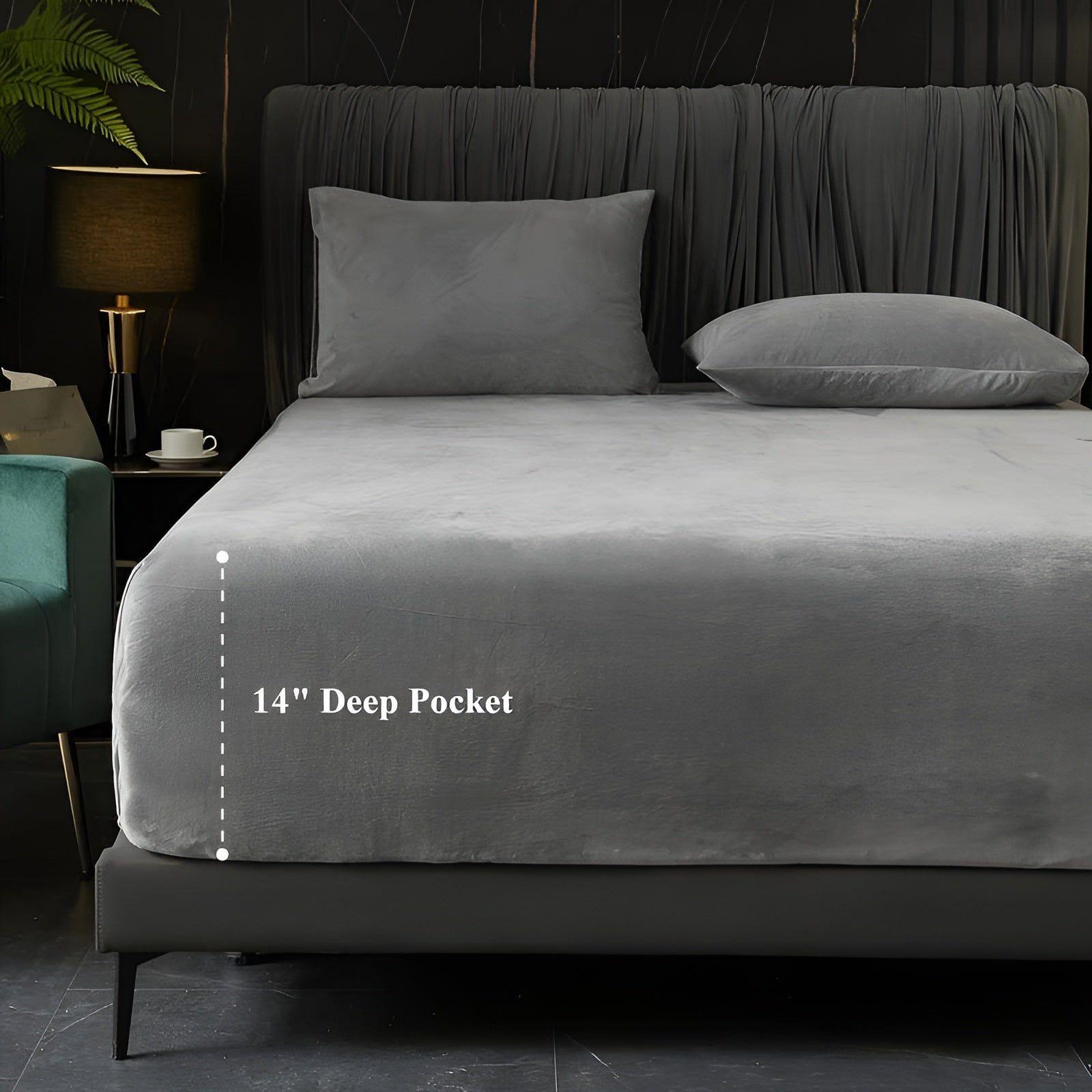 WarmVelvet Set - Luxuriöses weiches Samt-Spannbettlaken und Kissenbezug-Set - Bettwäsche-Set