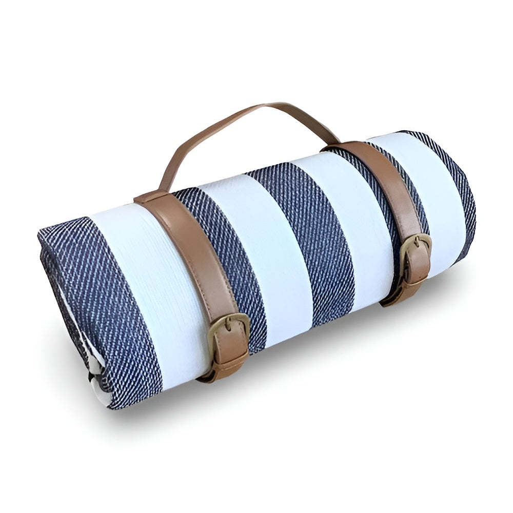 Wasserdichte Picknickdecke – faltbar und waschbar | Karomuster mit Tragegriff - Blaue Streifen - Picknickdecke