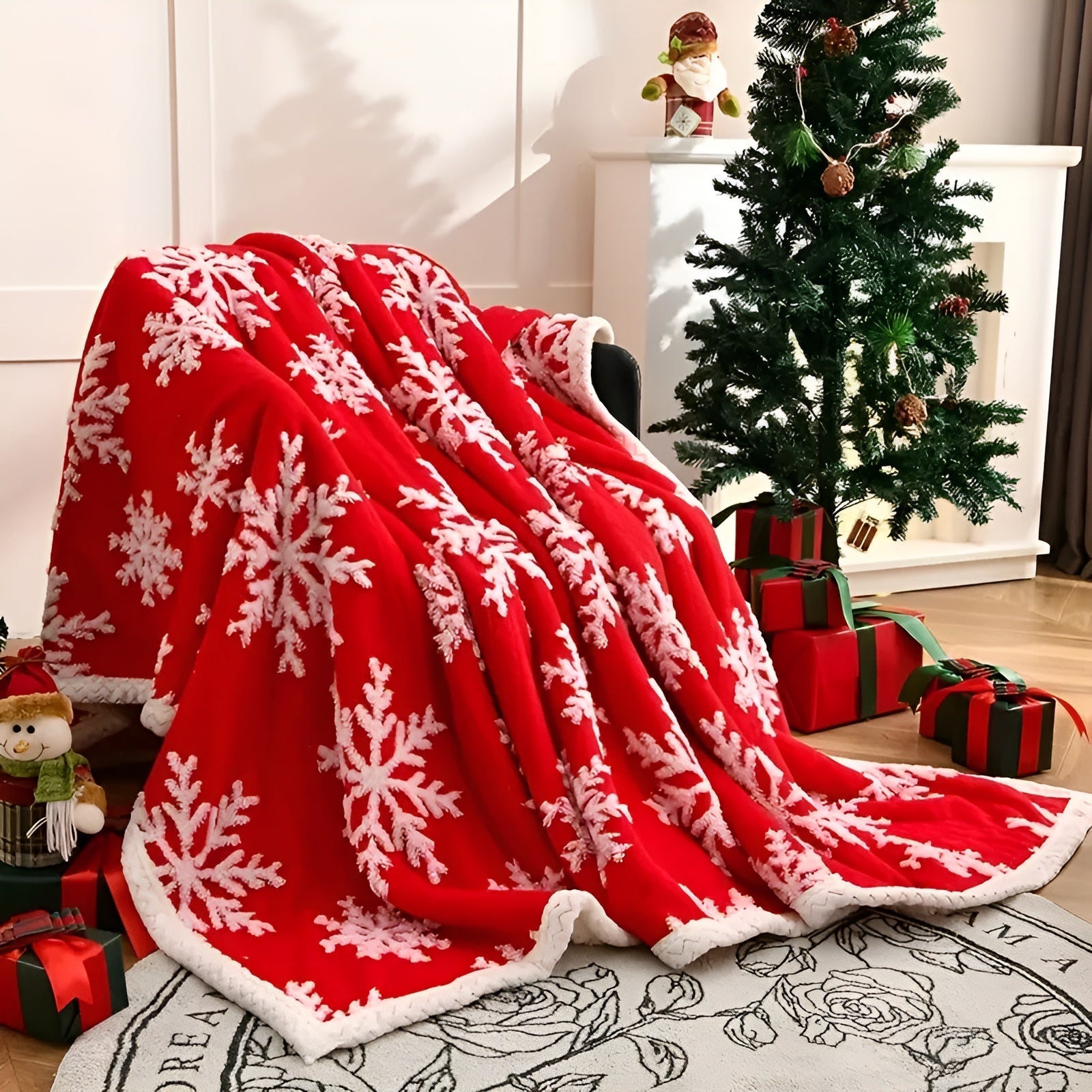 Weiche Fleece-Decke mit Schneeflockenmotiv – Kuschelig & Wärmend | Perfekt für Sofa und Bett - 100x150cm / Schnee