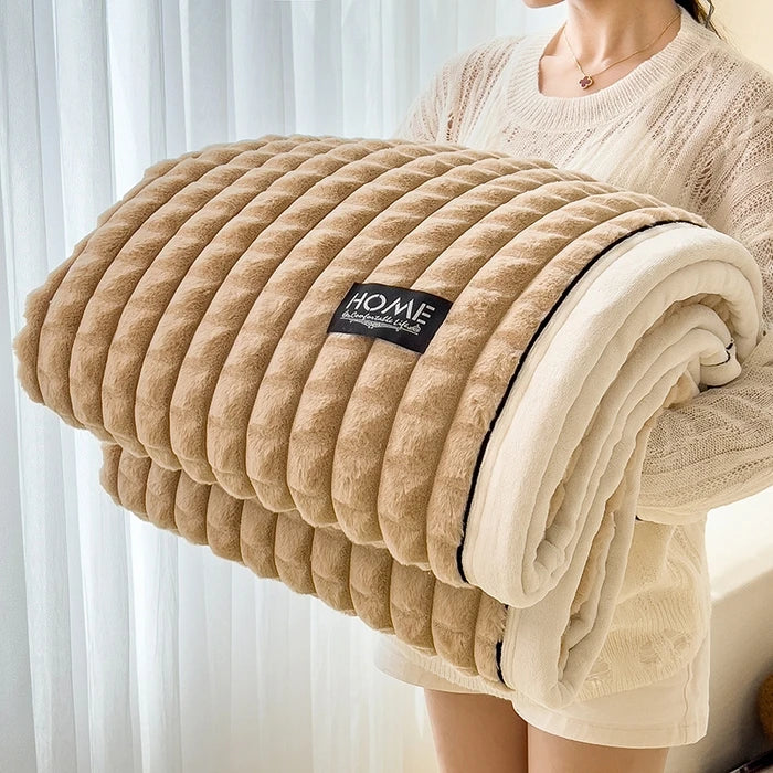 Weiche Fleece-Kuscheldecke aus Baumwolle und Polyester – warmes Plaid - Khaki / 100 x 150 cm - Decken und Plaids
