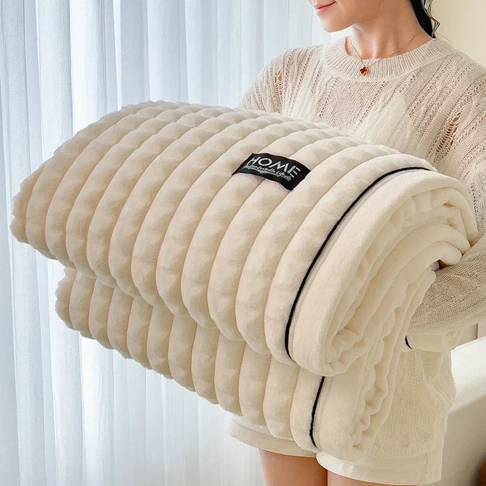 Weiche Fleece-Kuscheldecke aus Baumwolle und Polyester – warmes Plaid - Beige / 100 x 150 cm - Decken und Plaids