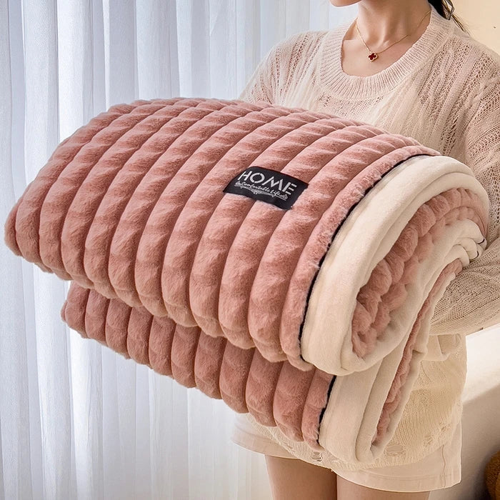 Weiche Fleece-Kuscheldecke aus Baumwolle und Polyester – warmes Plaid - Rosa / 100 x 150 cm - Decken und Plaids