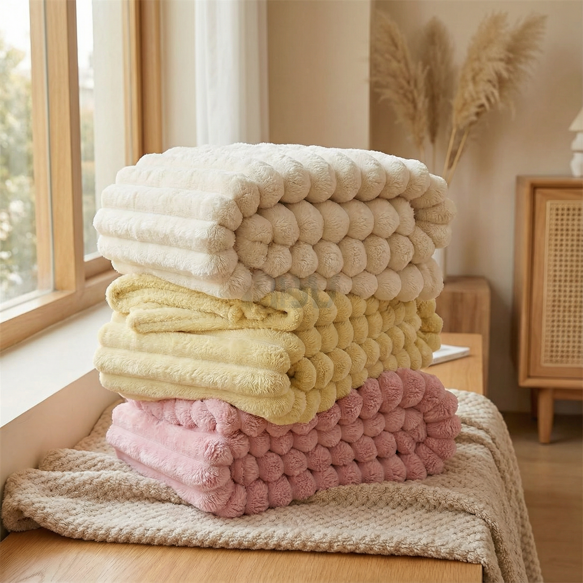 Weiche Fleece-Kuscheldecke aus Plüsch – Wohndecke für Sofa und Bett - Cremeweiß (Ivory) / 100x150 cm, 1 Stück