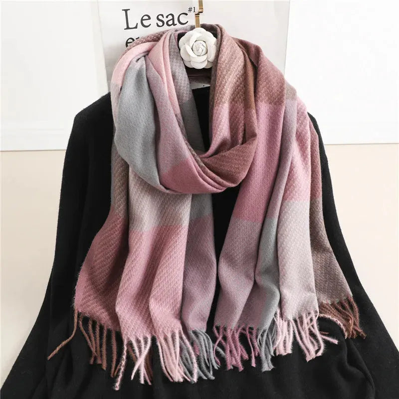 Weicher Kaschmirschal mit Karomuster 200x65 cm – Damen Winterschal - Rosa - Bekleidung & Accessoires > Accessoires >