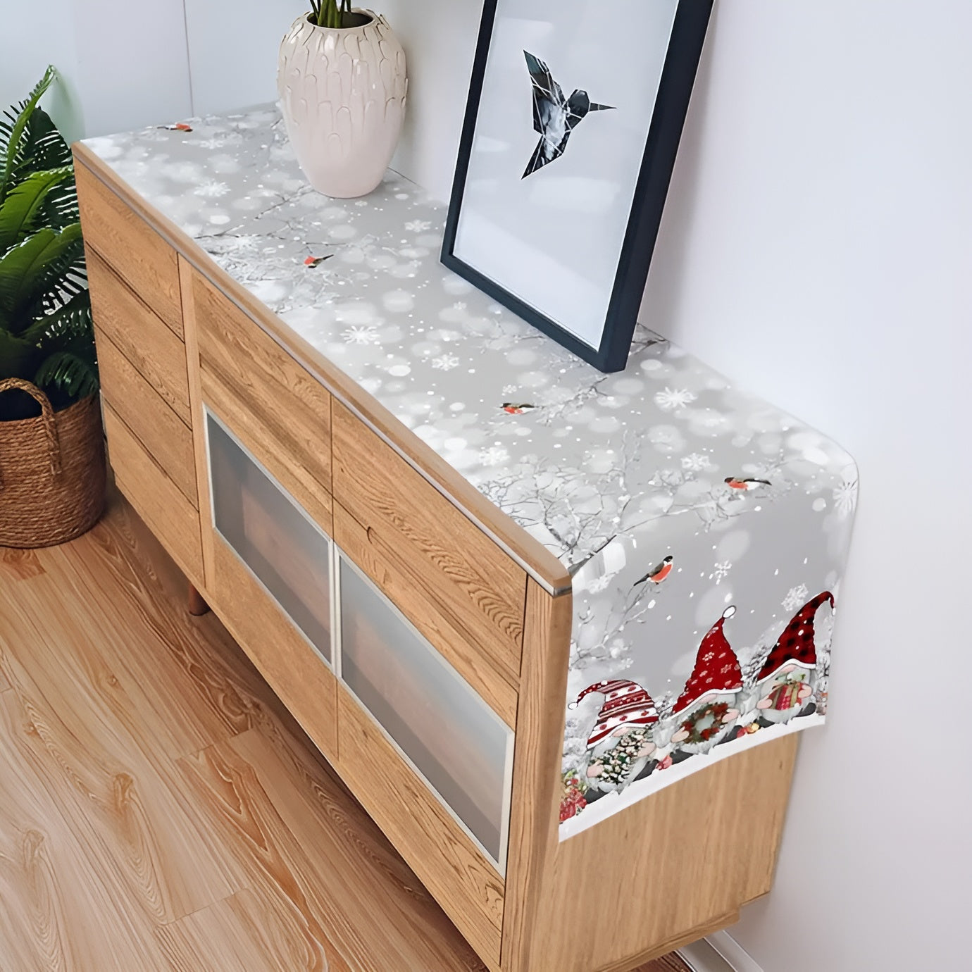 Weihnachtlicher Tischläufer – Dekorativ mit Schneeflocken | Perfekt für Winter & Festtafel - 178 cm x 33 cm / Weiß A