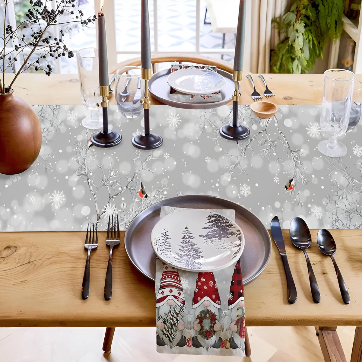 Weihnachtlicher Tischläufer – Dekorativ mit Schneeflocken | Perfekt für Winter & Festtafel - 178 cm x 33 cm / Weiß A