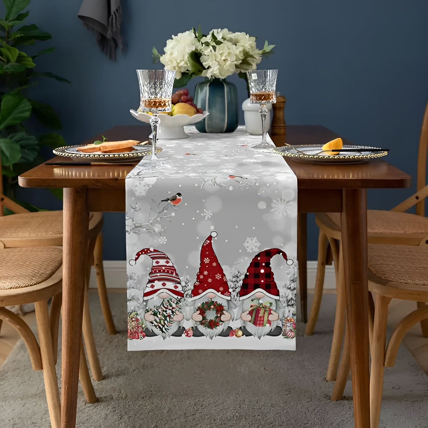 Weihnachtlicher Tischläufer – Dekorativ mit Schneeflocken | Perfekt für Winter & Festtafel - 178 cm x 33 cm / Weiß A