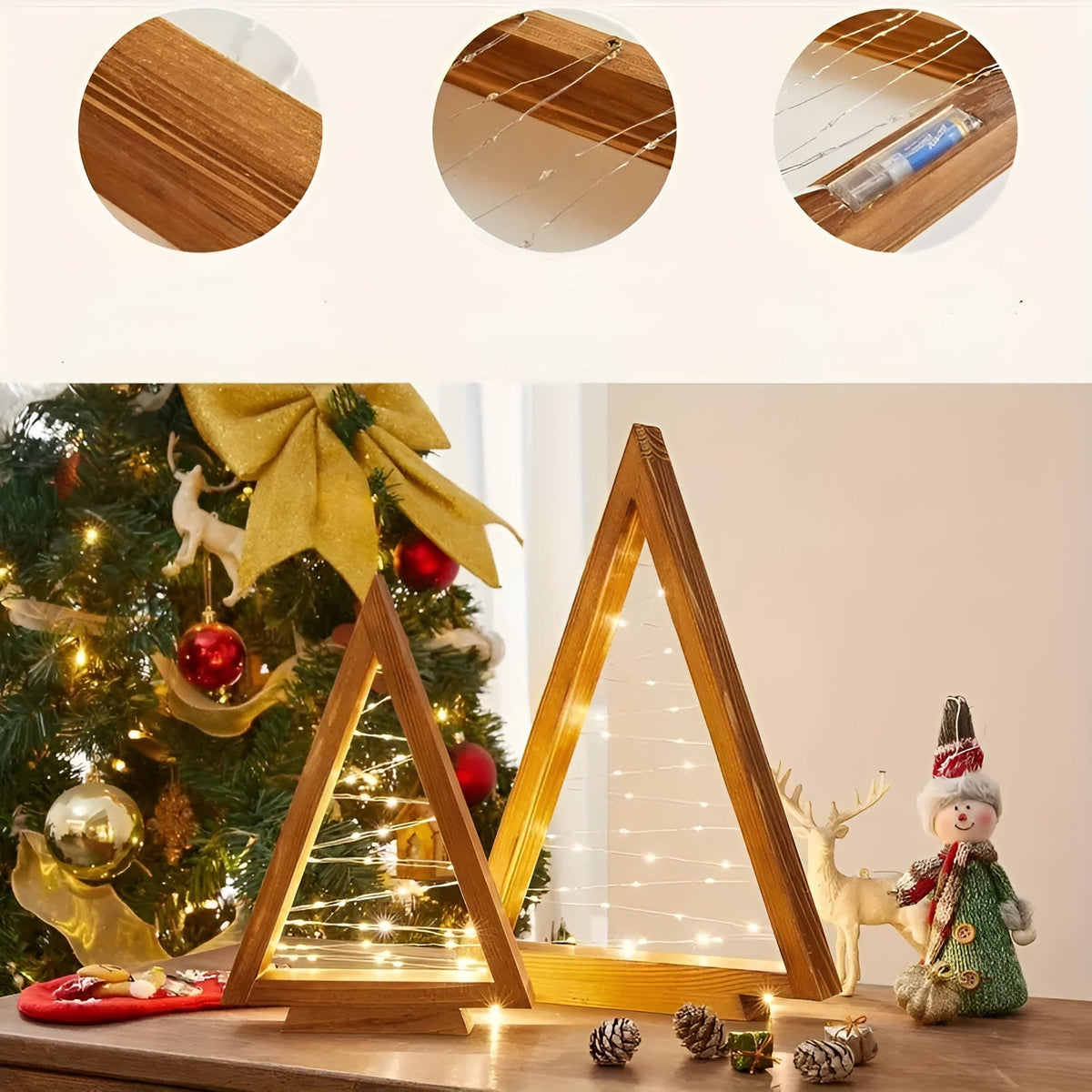 Weihnachtsbaum aus Holz – Warmweiß Beleuchtet | Perfekt für Tisch Kamin & Festliche Deko - Lampe