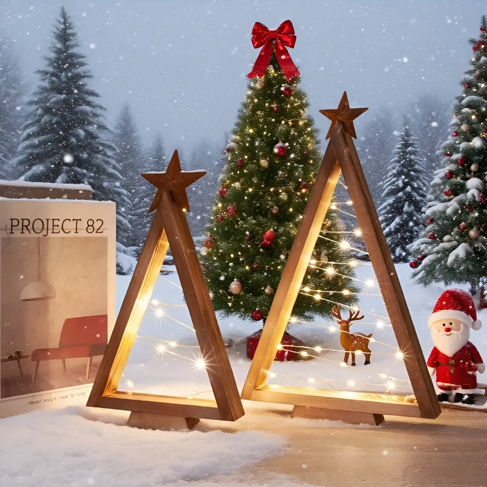 Weihnachtsbaum aus Holz – Warmweiß Beleuchtet | Perfekt für Tisch Kamin & Festliche Deko - Lampe