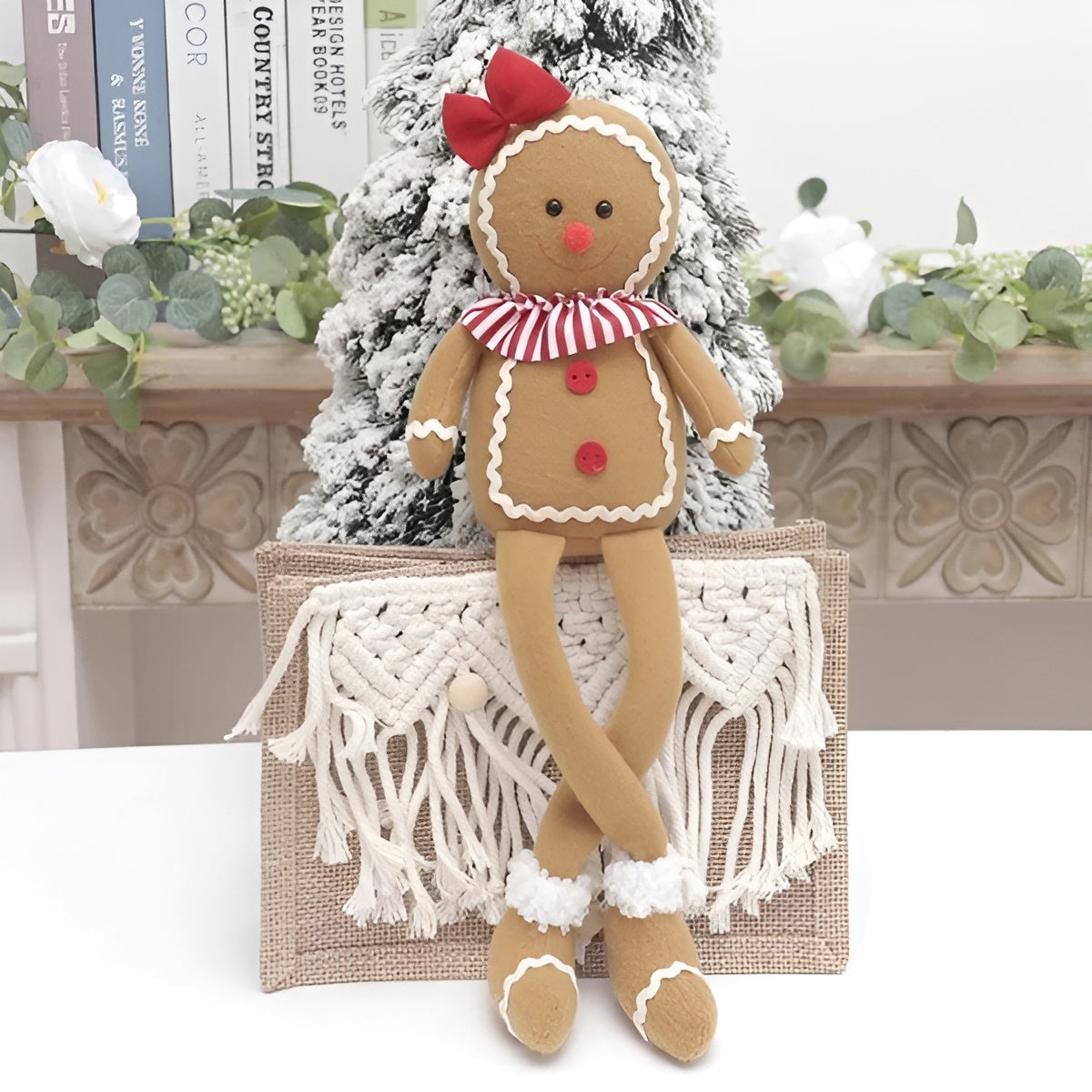 Weihnachtsbaumschmuck Lebkuchenfigur –Handgefertigtes Weihnachtsornament aus weichem Stoff - 39cm Mädchen - Saisonale