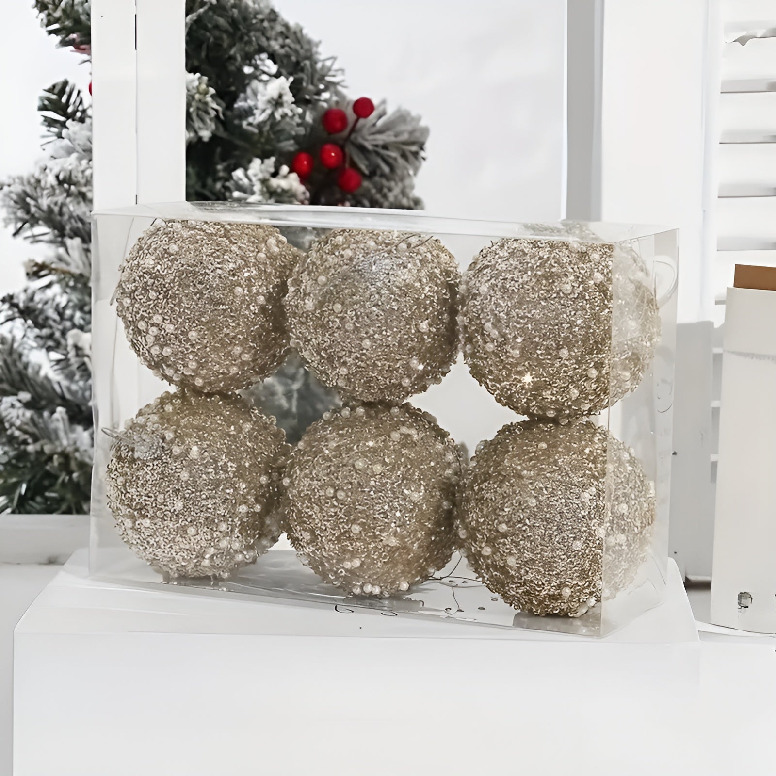 Weihnachtskugeln im 6er-Set – Glänzende Champagnerfarbe | Perfekte Deko für Baum Feste & Zuhause - Champagner 1 Satz