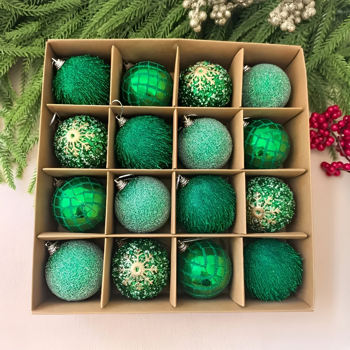 Weihnachtskugeln Set (16 Stück Ø 6 cm) – Bunte Christbaumkugeln | Perfekte Deko für Baum Wohnzimmer & Garten