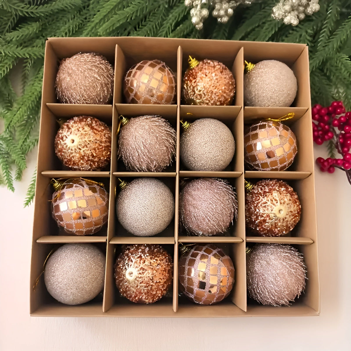 Weihnachtskugeln Set (16 Stück Ø 6 cm) – Bunte Christbaumkugeln | Perfekte Deko für Baum Wohnzimmer & Garten