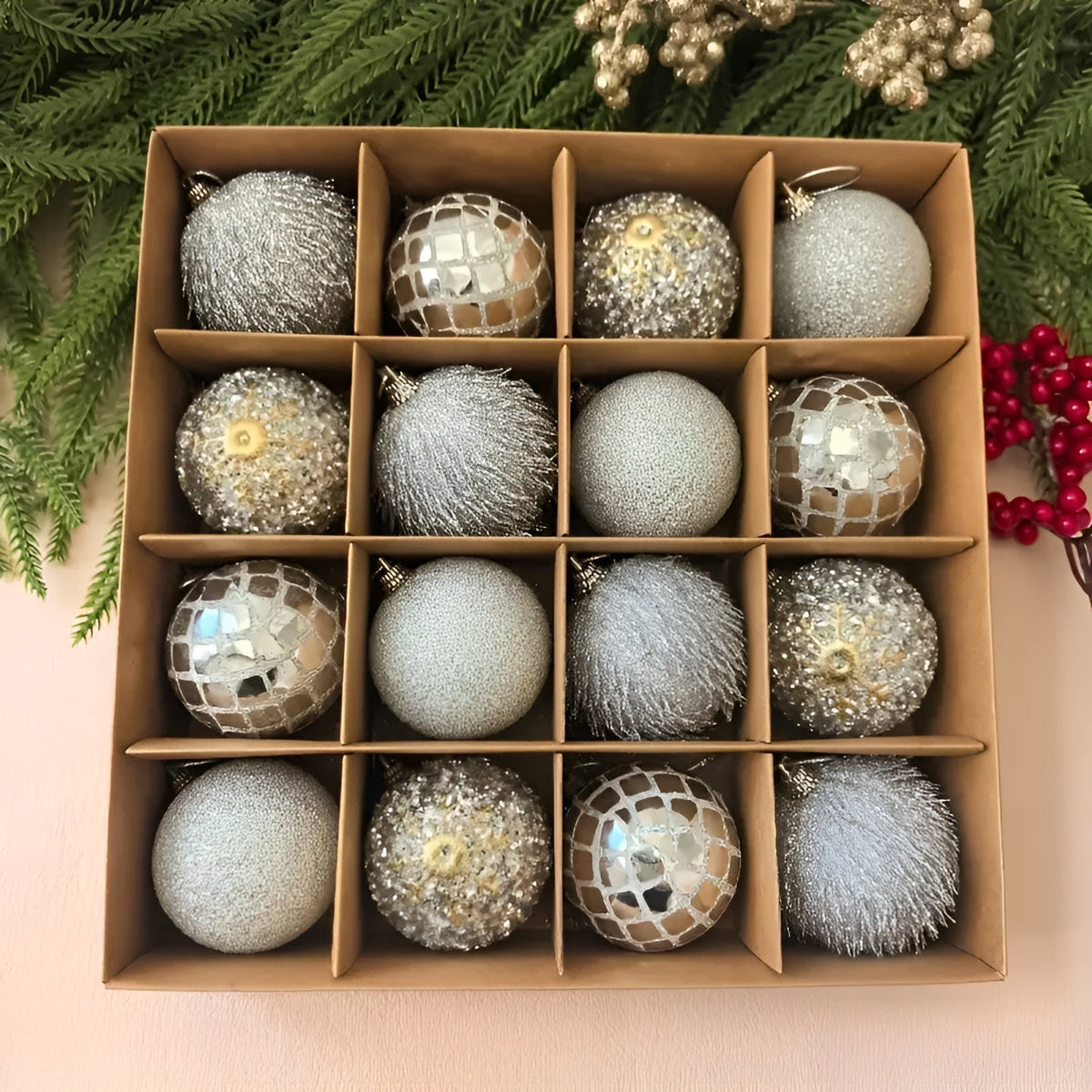 Weihnachtskugeln Set (16 Stück Ø 6 cm) – Bunte Christbaumkugeln | Perfekte Deko für Baum Wohnzimmer & Garten